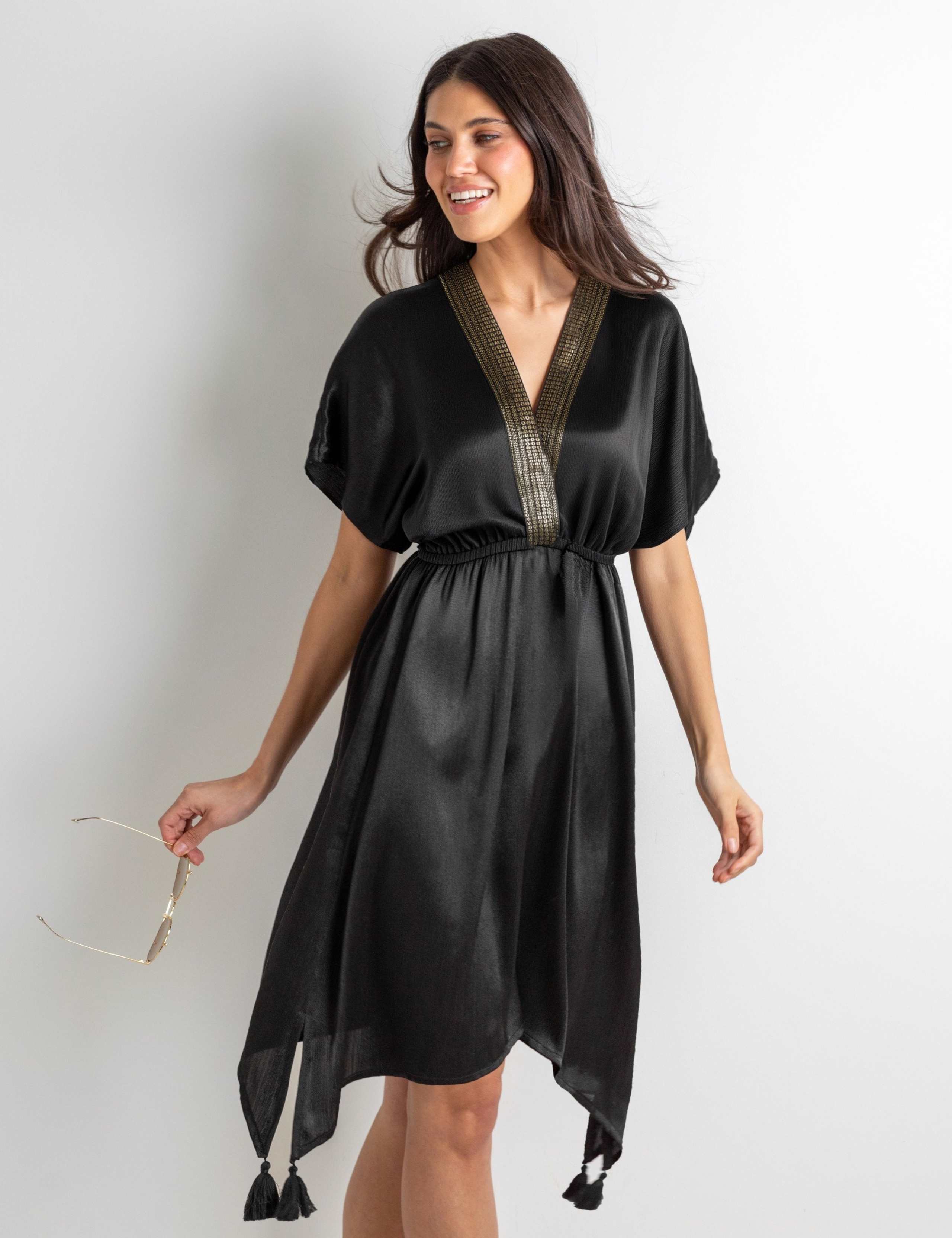 V-Neck Sequin Placket Kaftan Beach Dress