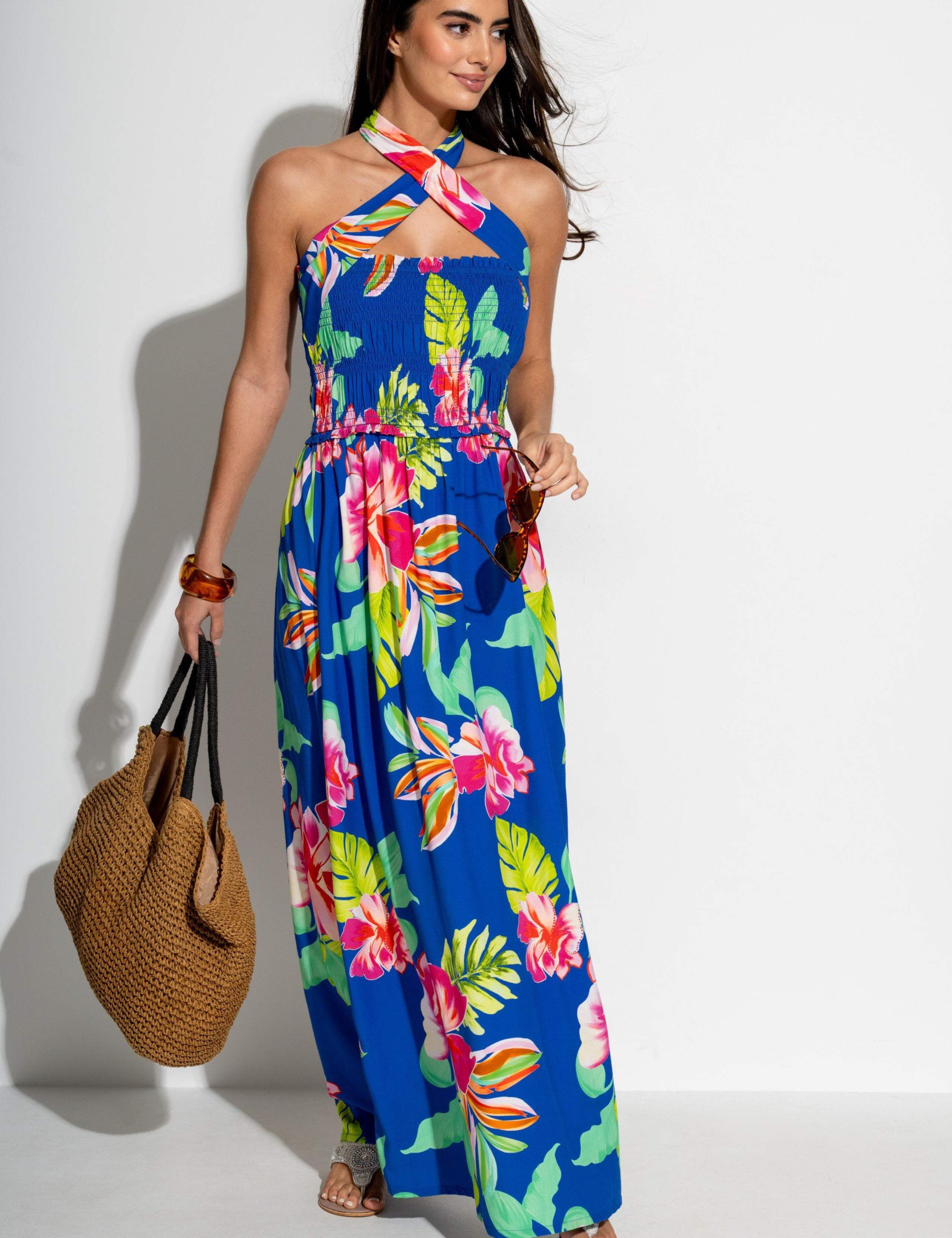 Zoey Floral Maxi Shirred Beach Dress