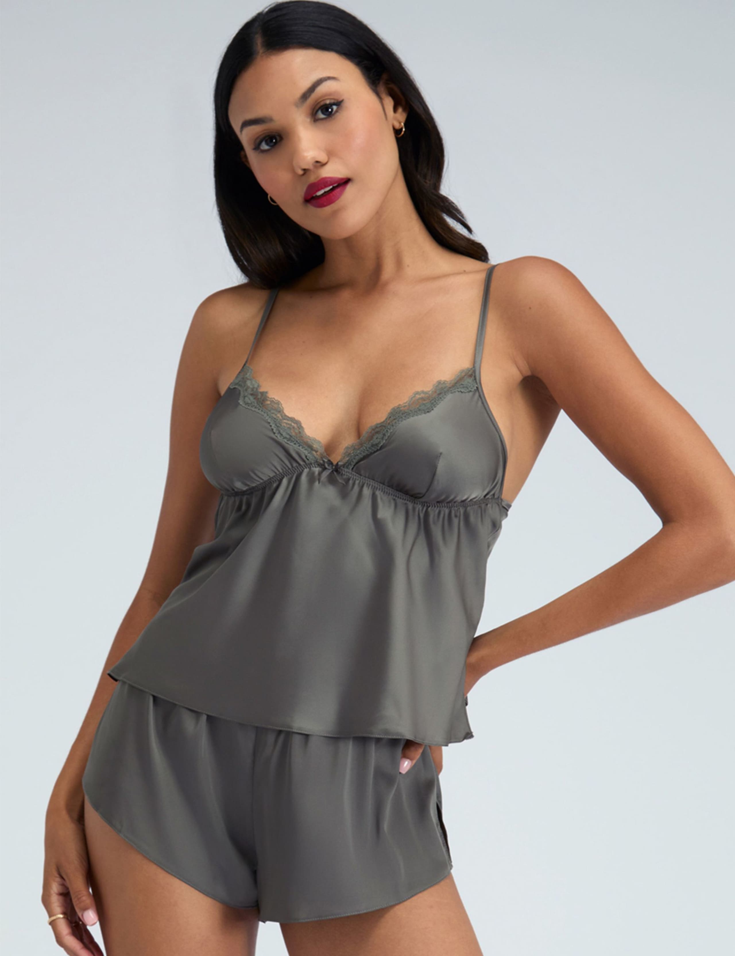 Kaya Satin Lace Trim Shortie Set