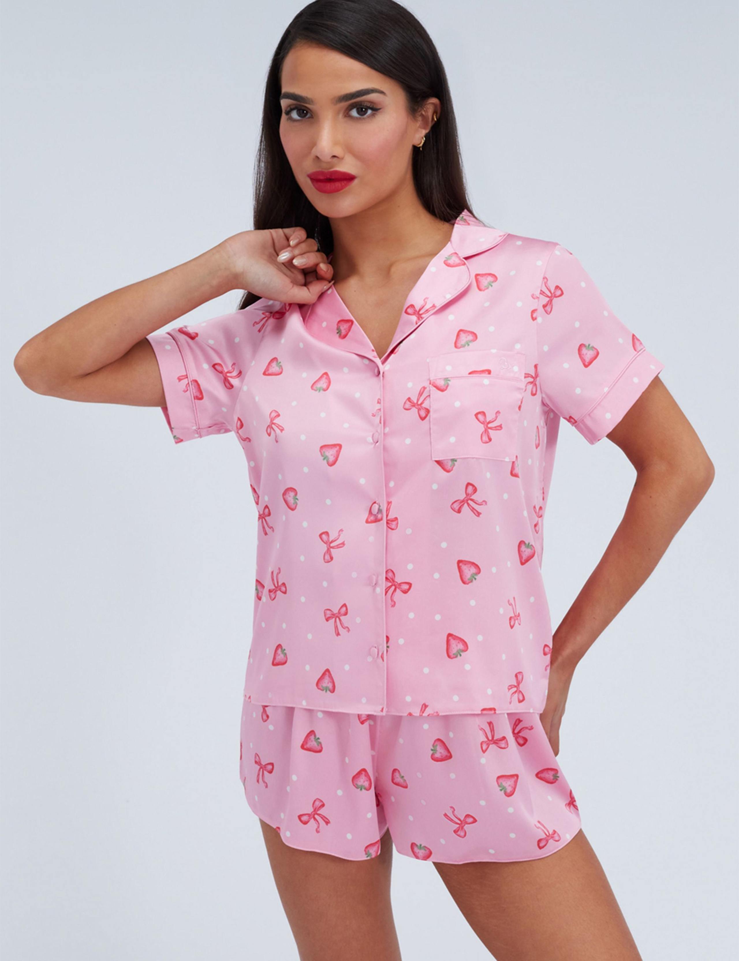 Satin Strawberry Print Shortie Set