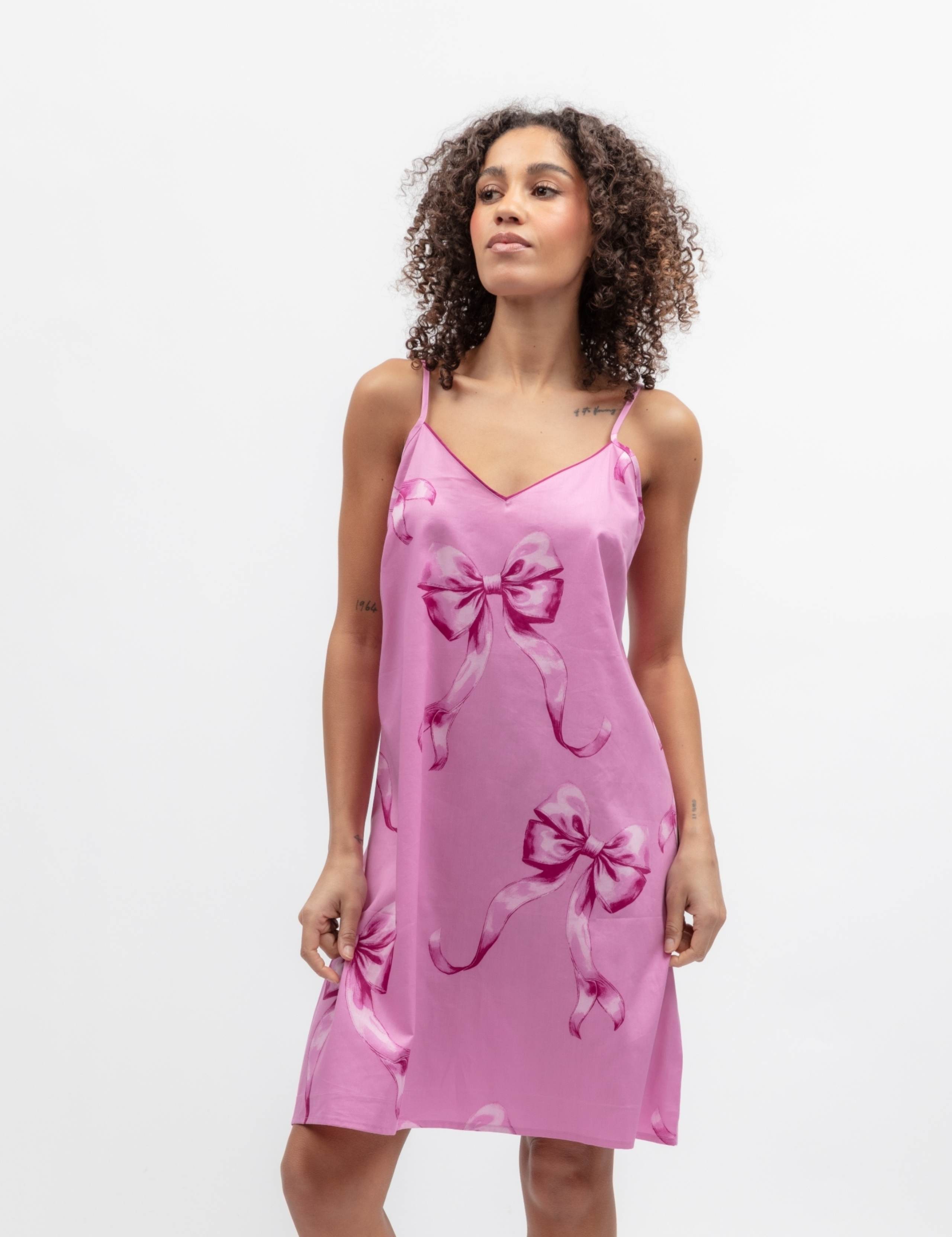 Cotton Modal Strappy Bow Print Nightdress