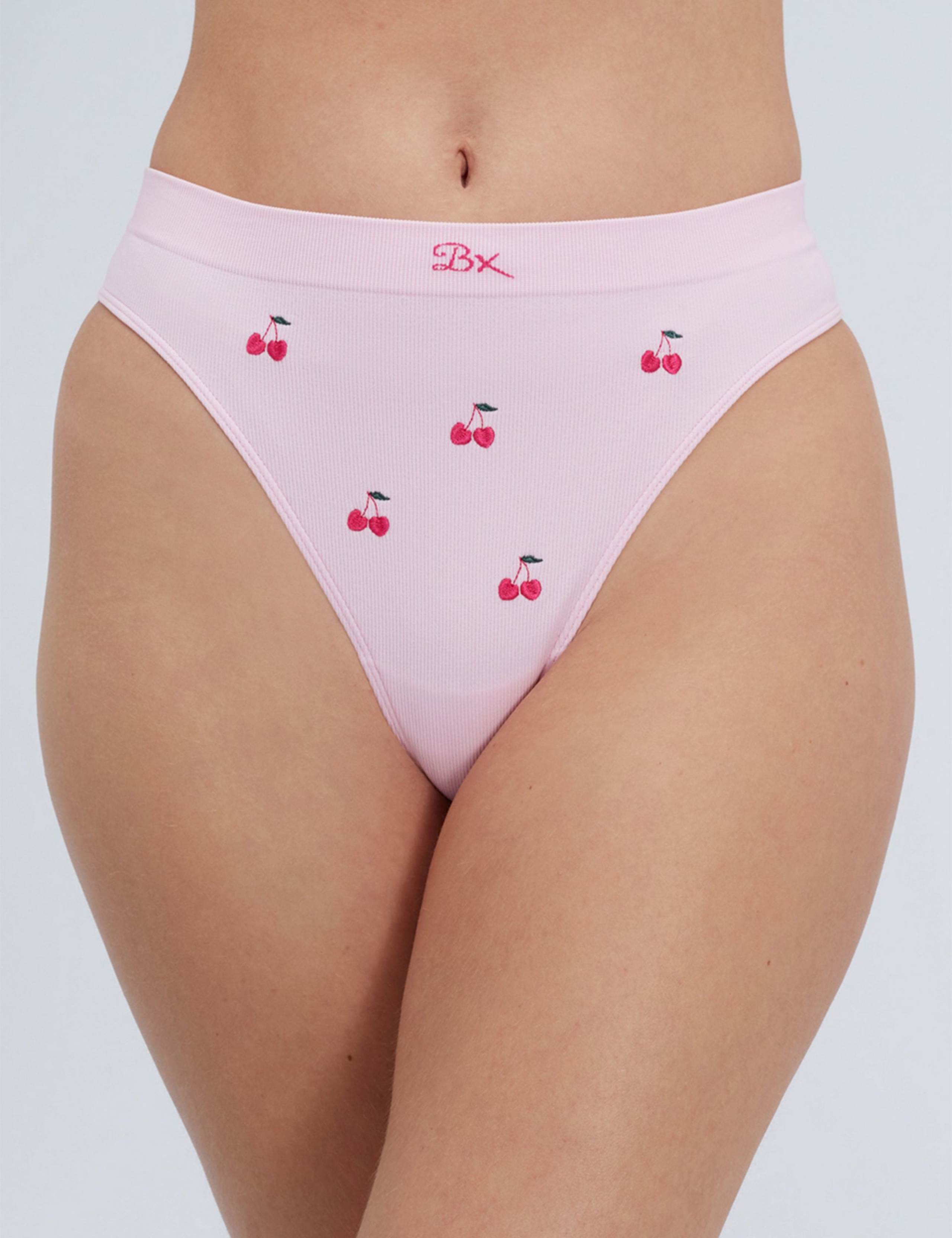 Cherry Embroidered Seamless Thong