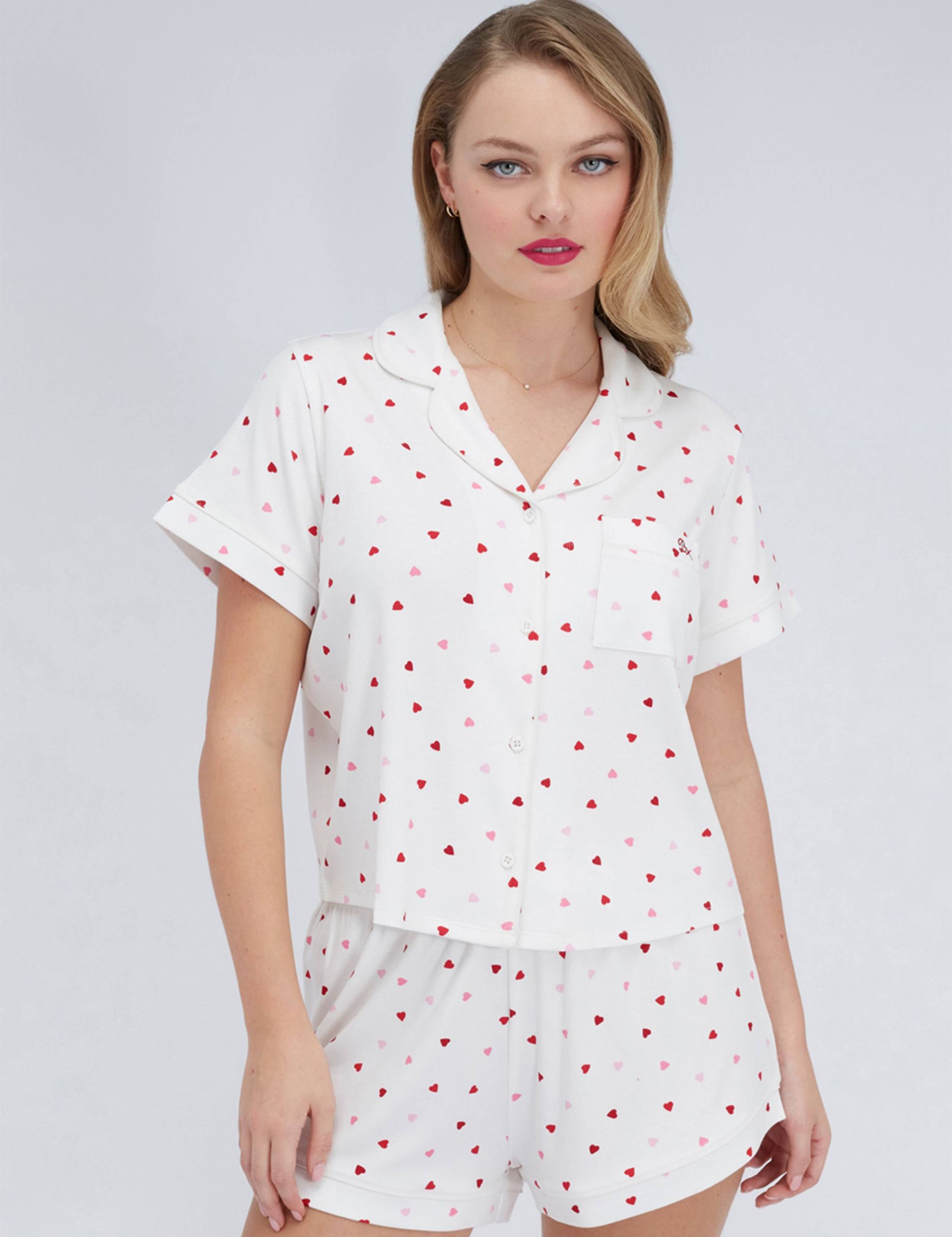 Heart Ribbed Shortie Set