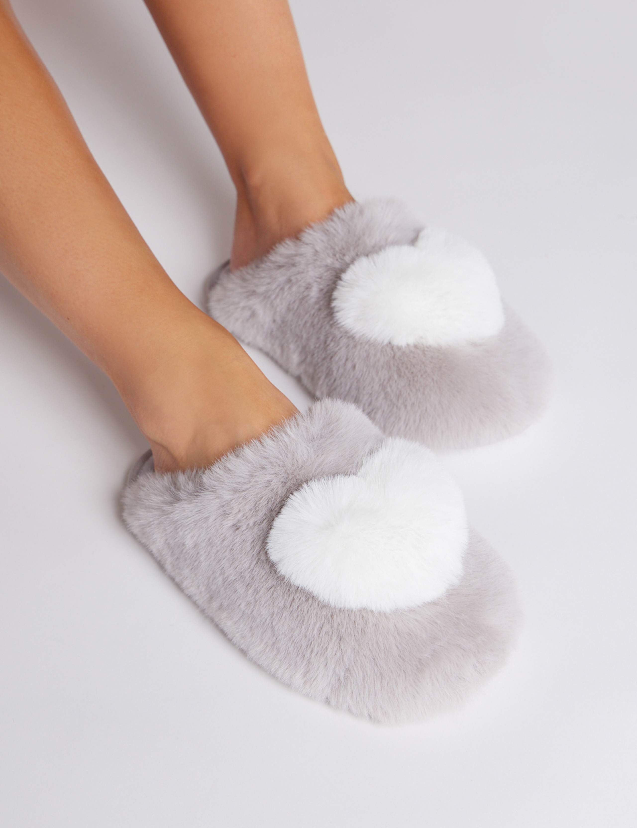 Faux Fur Heart Mule Slippers