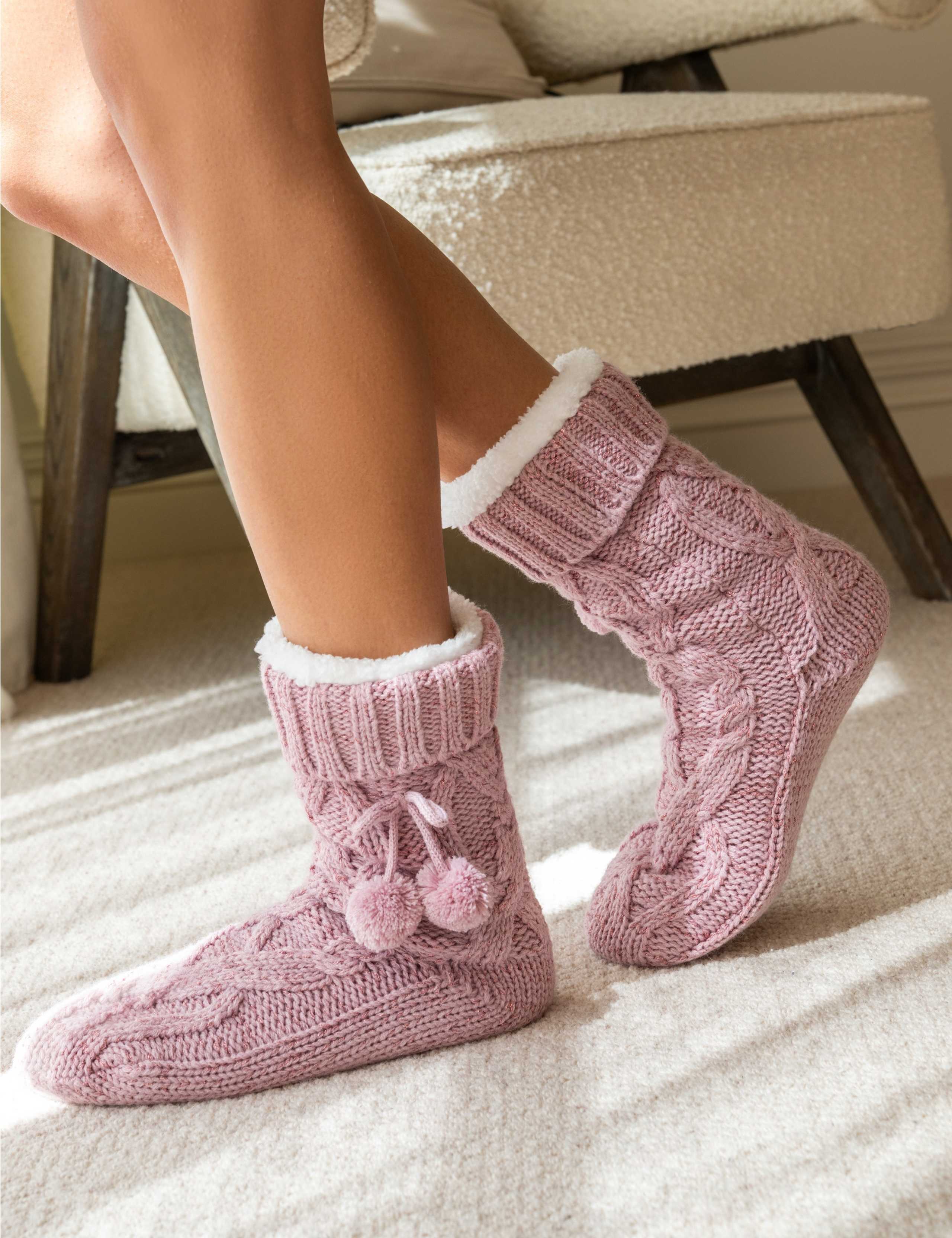 Cable Knit Slipper Socks