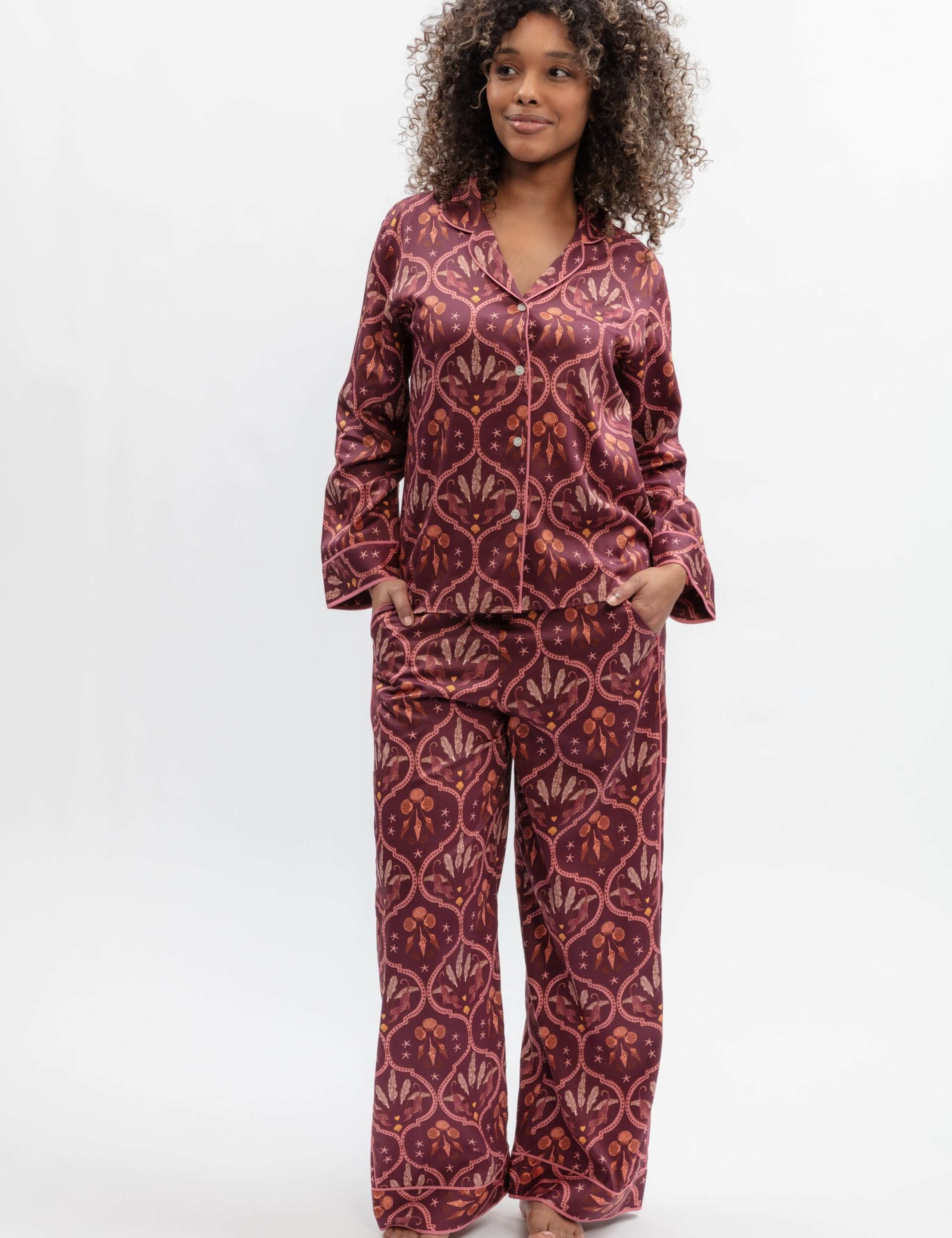 Cotton Modal Geometric Wide Leg Pyjama Set