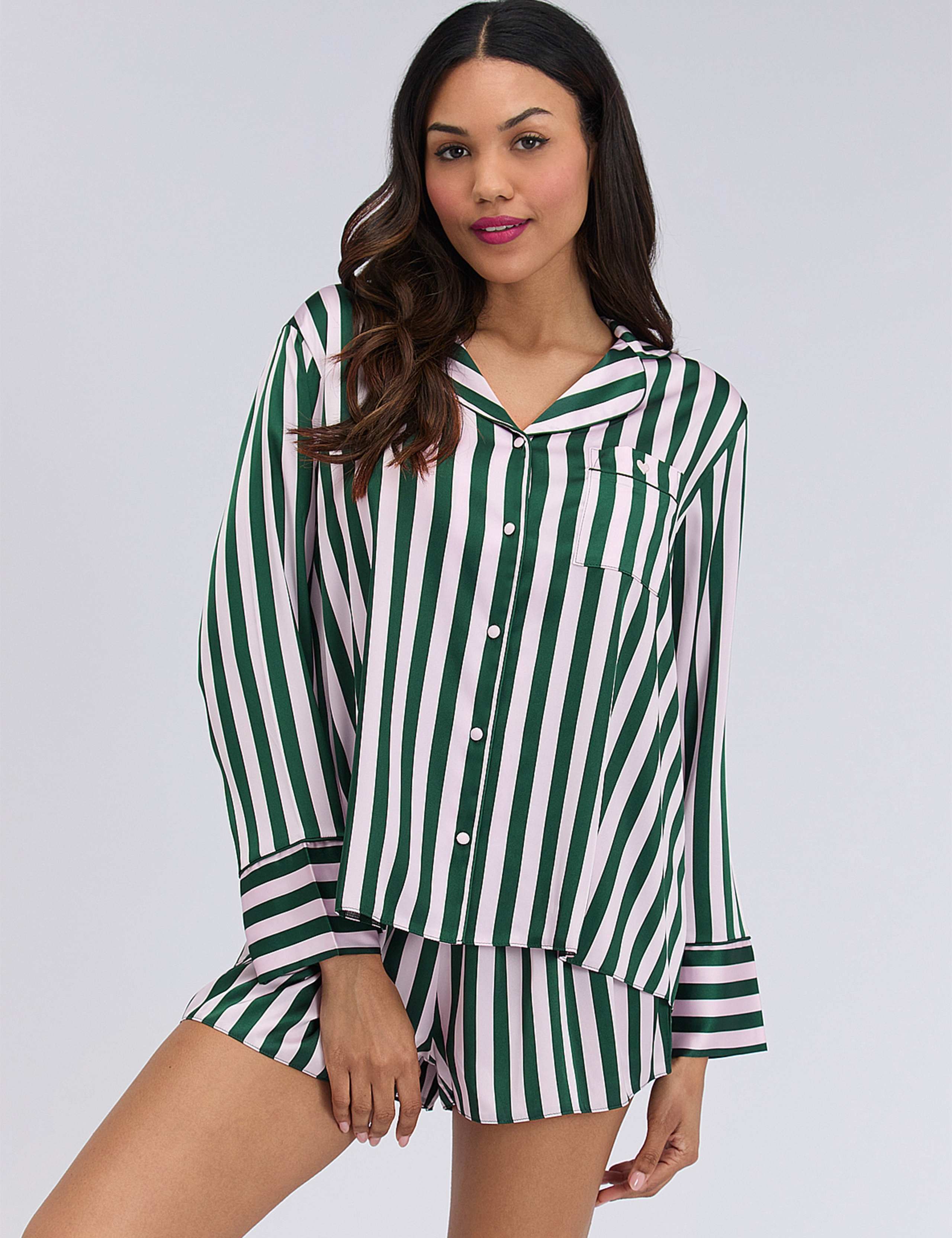 Satin Striped Shortie Set
