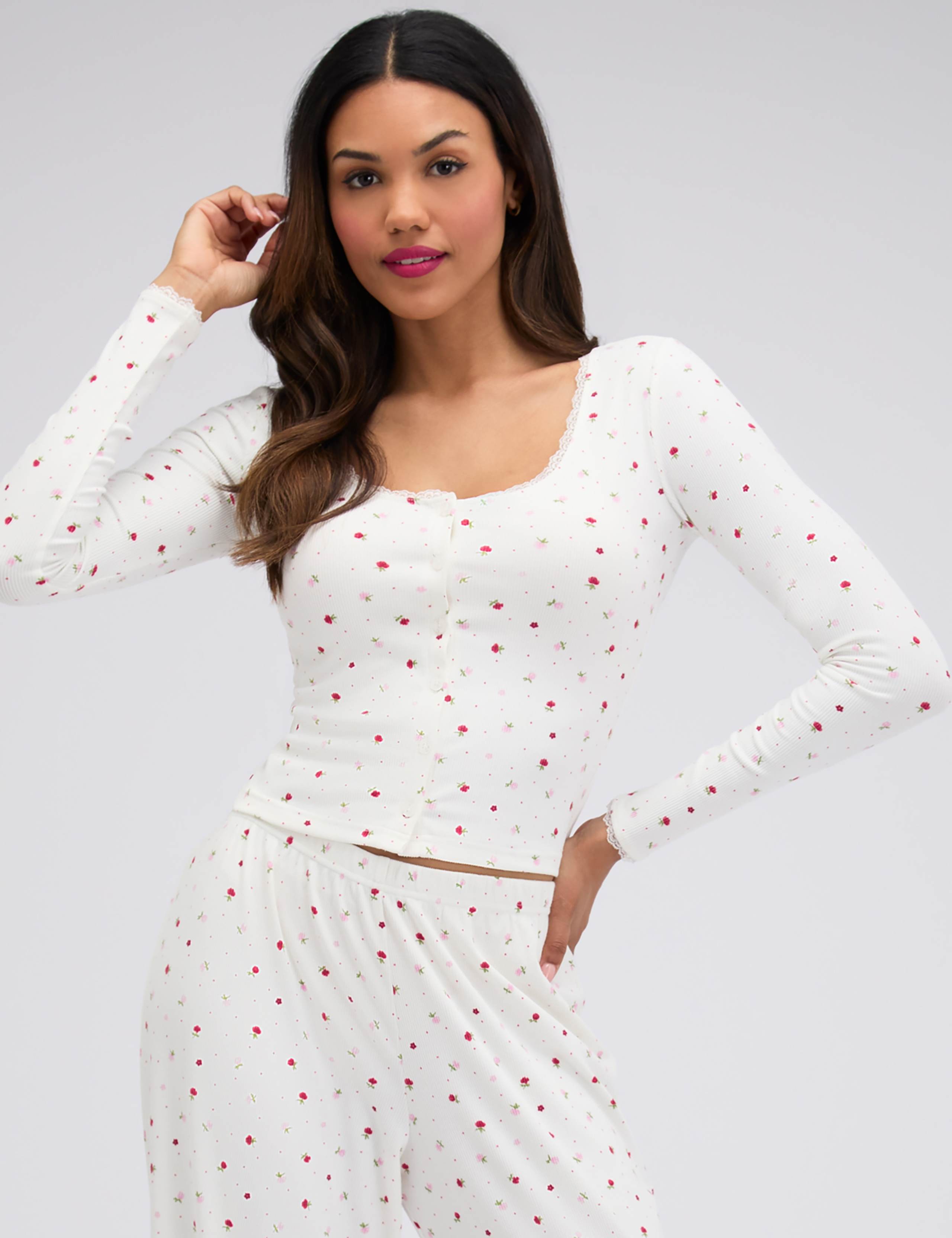 Floral Ribbed Pyjama Set
