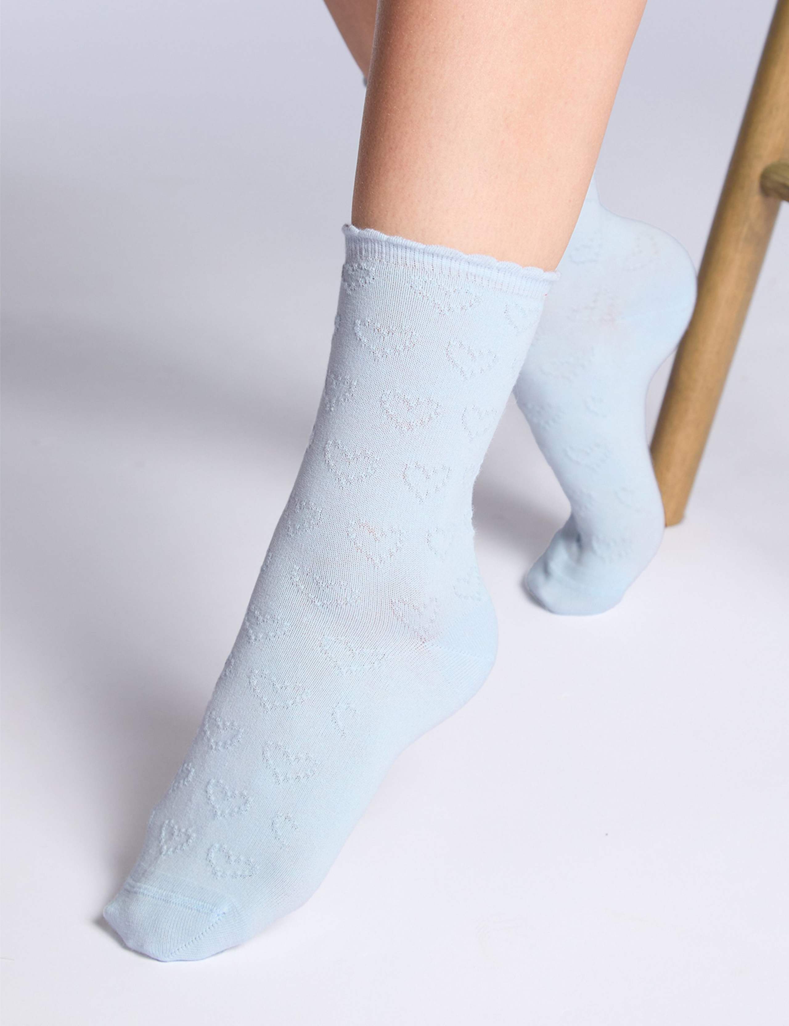 2pk Cotton Rich Heart Ankle High Socks