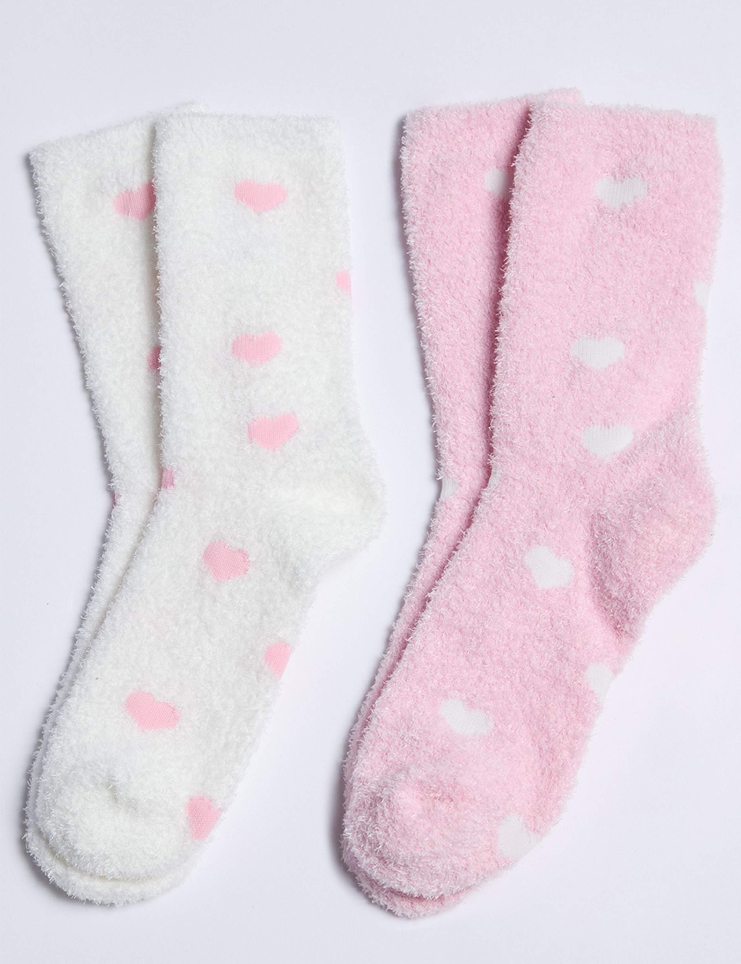 2pk Cosy Heart Ankle High Socks