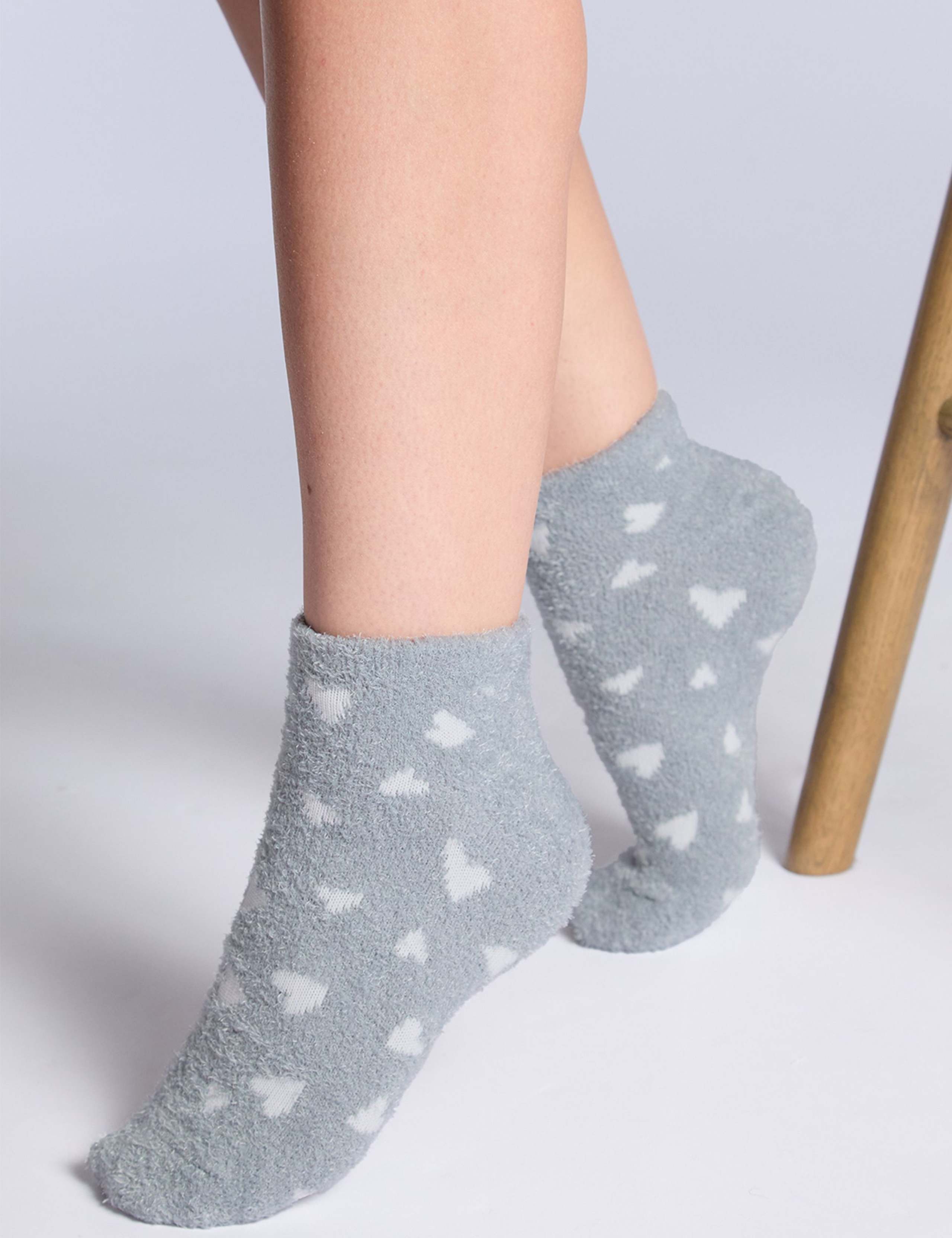 2pk Cosy Heart Trainer Socks