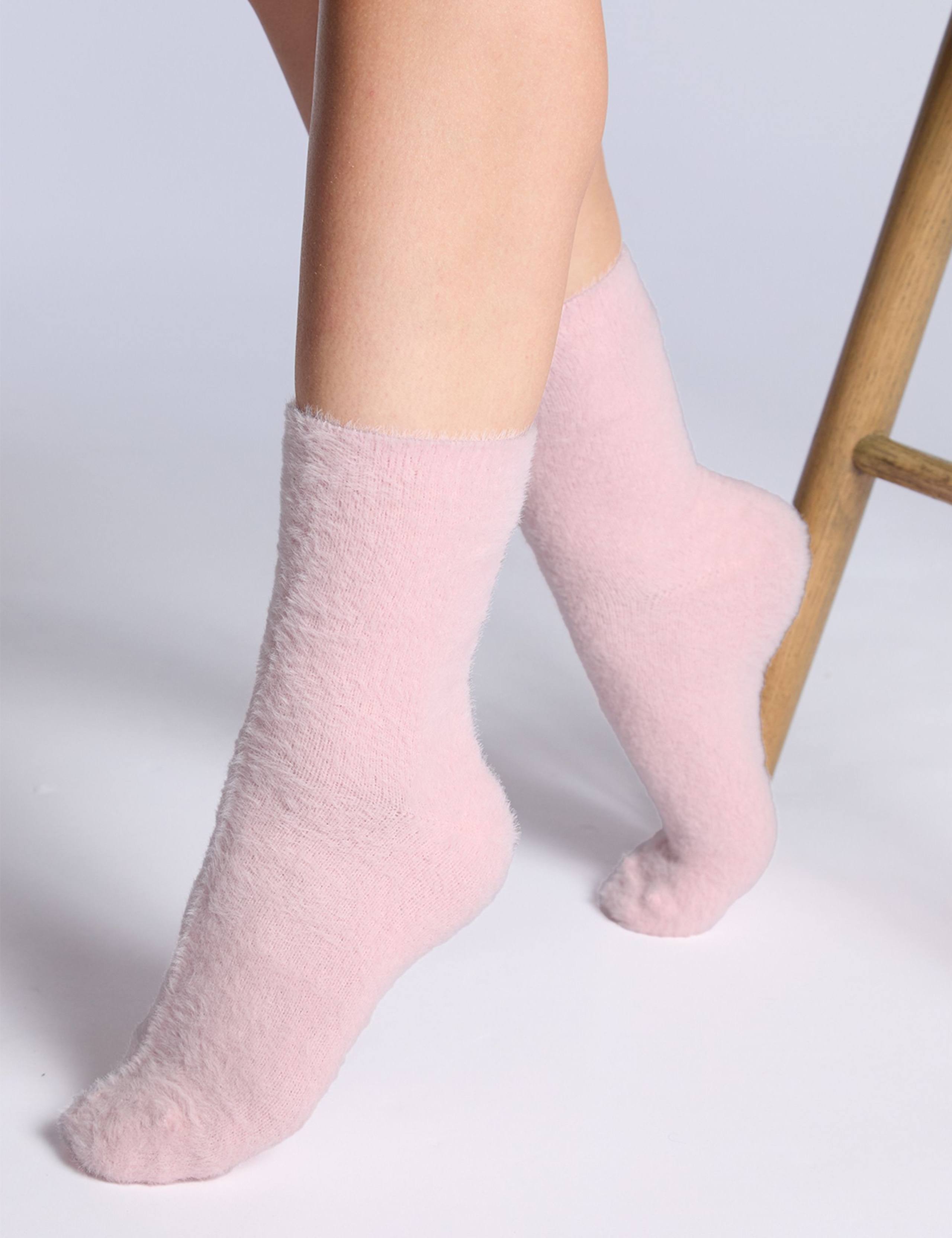 2pk Cosy Fluffy Ankle High Socks