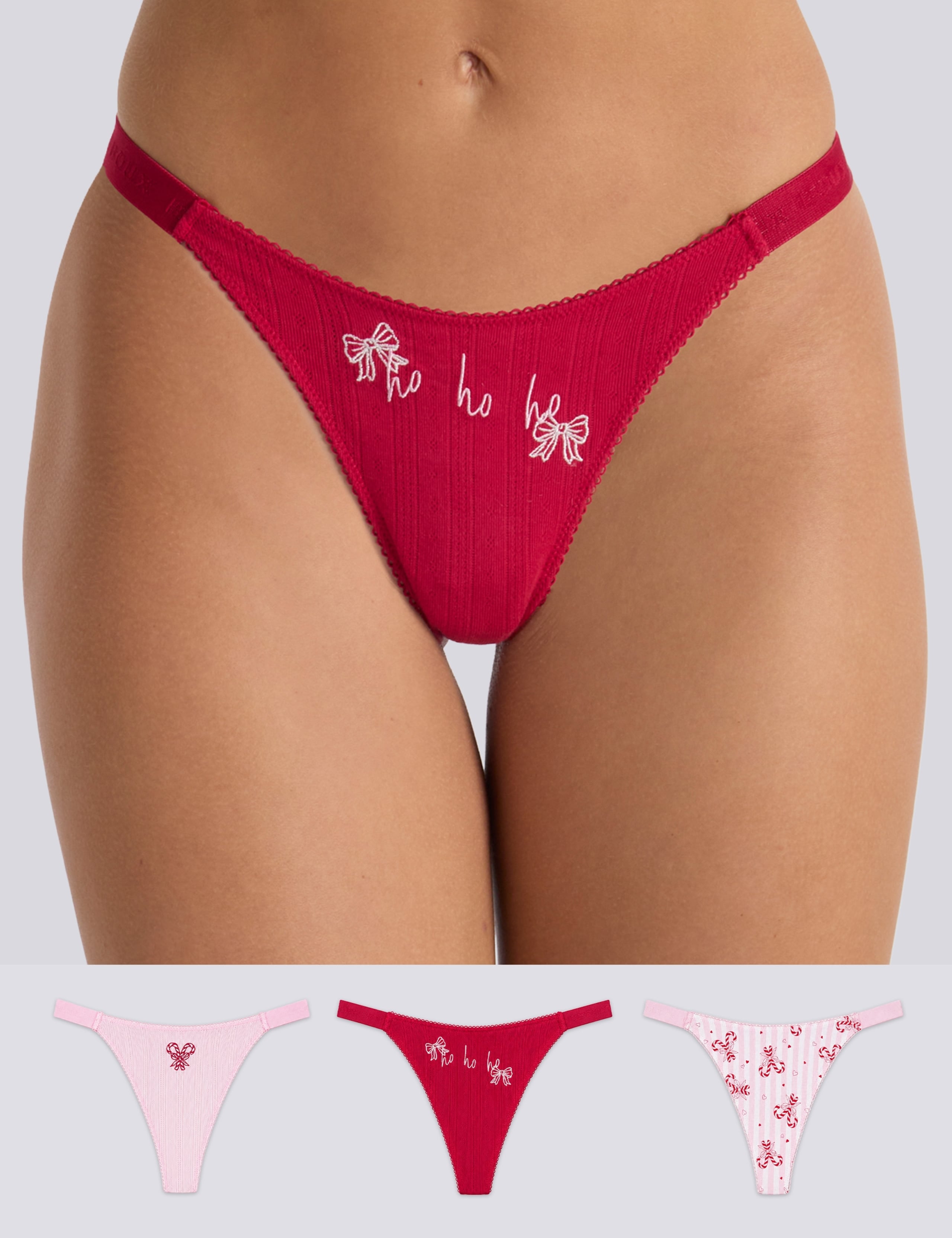 3 Pack Gigi Festive Cotton Rich High Leg Thongs