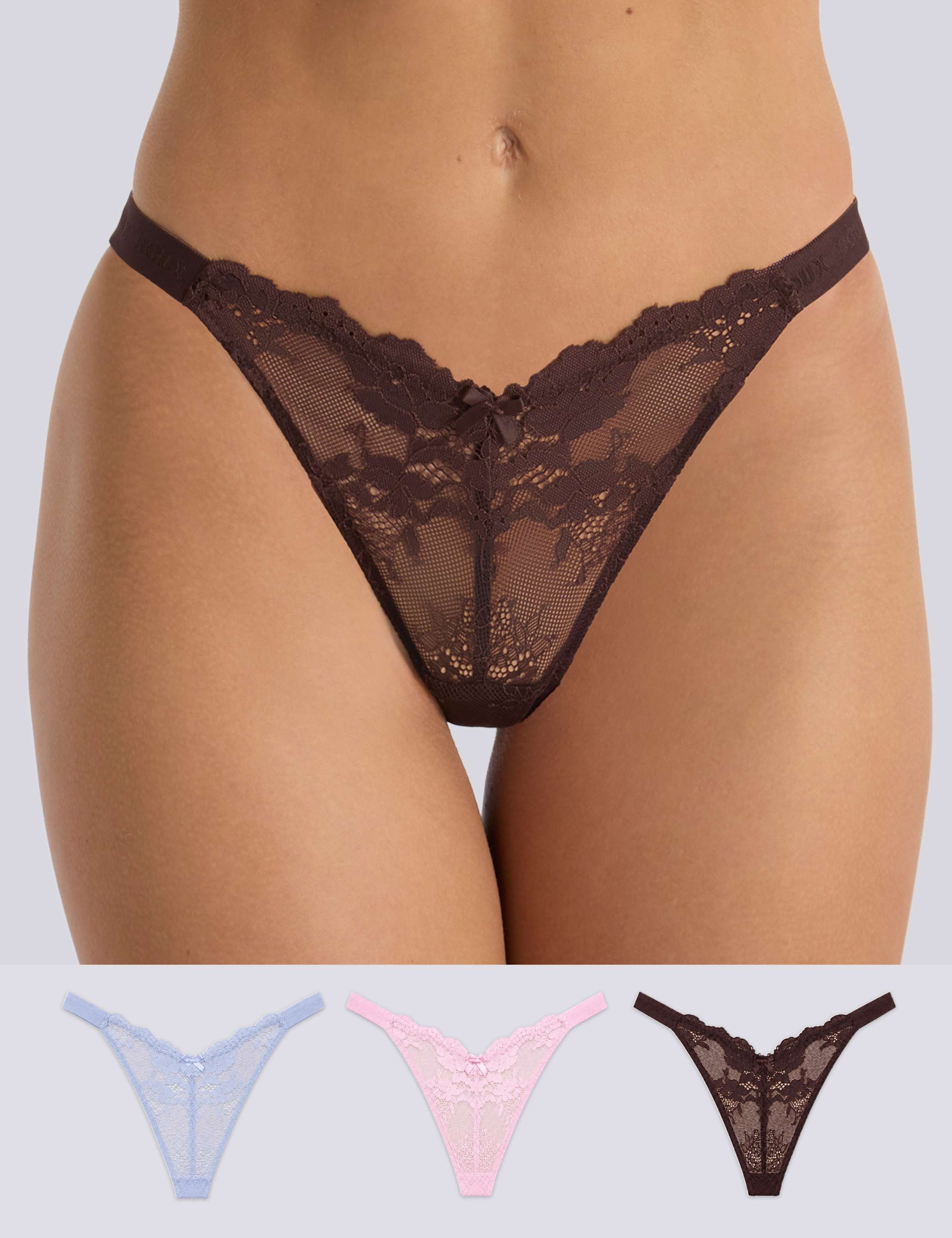 3 Pack Fran Lace High Leg Thongs