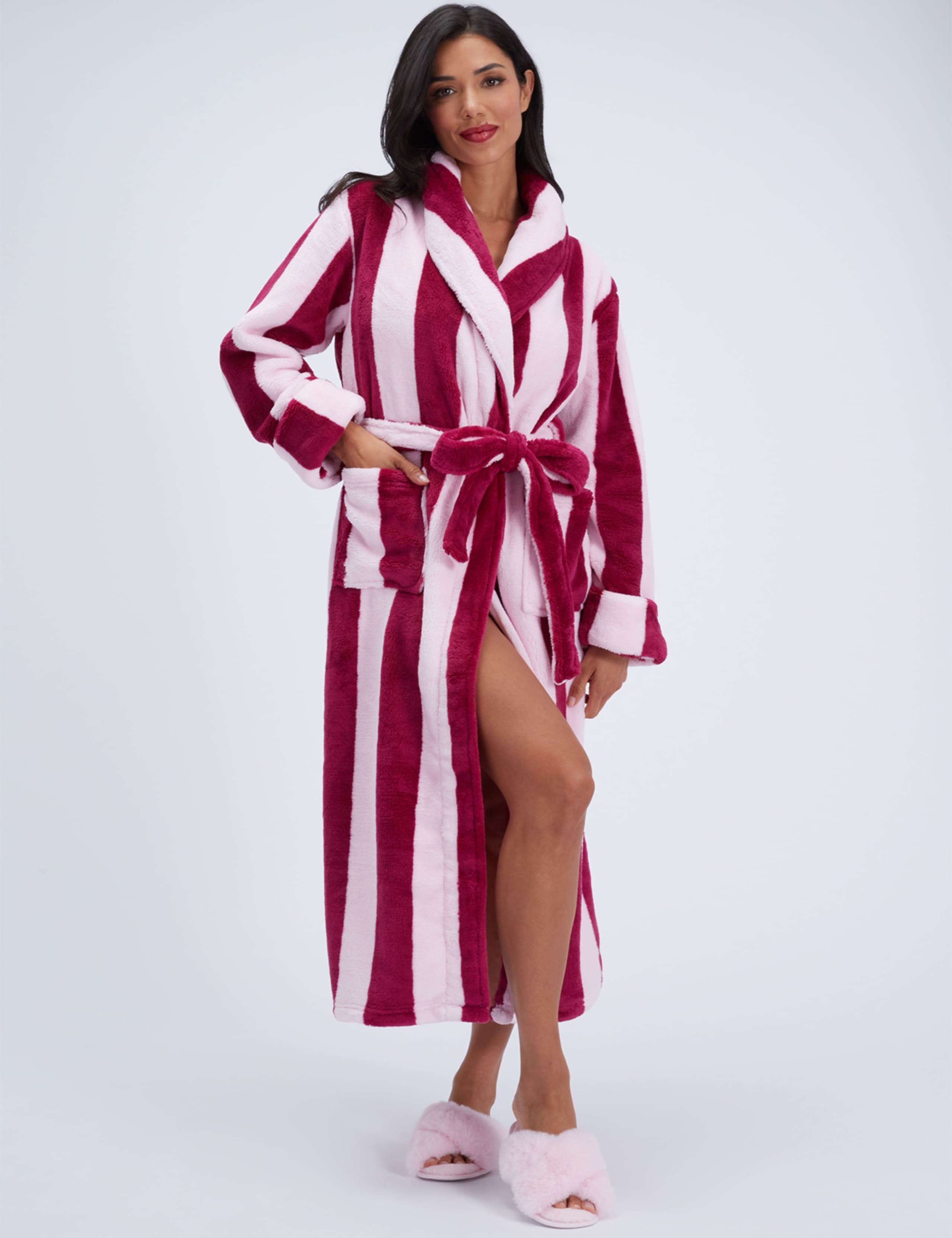 Striped Fluffy Long Dressing Gown