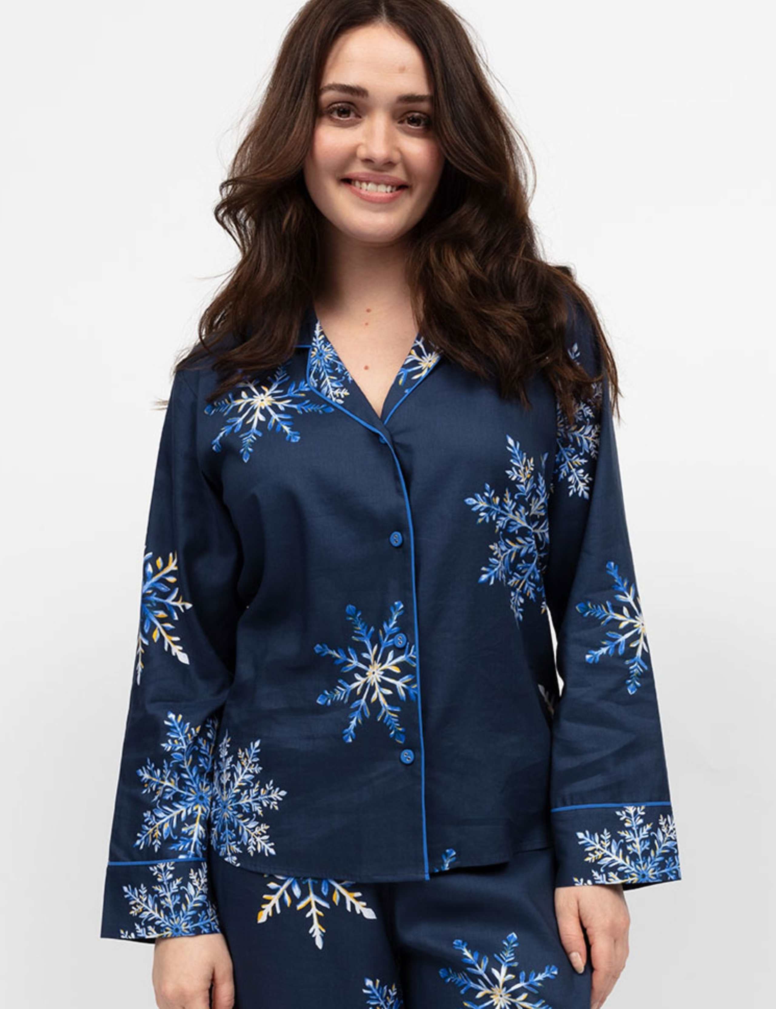 Cotton Modal Snowflake Print Pyjama Top