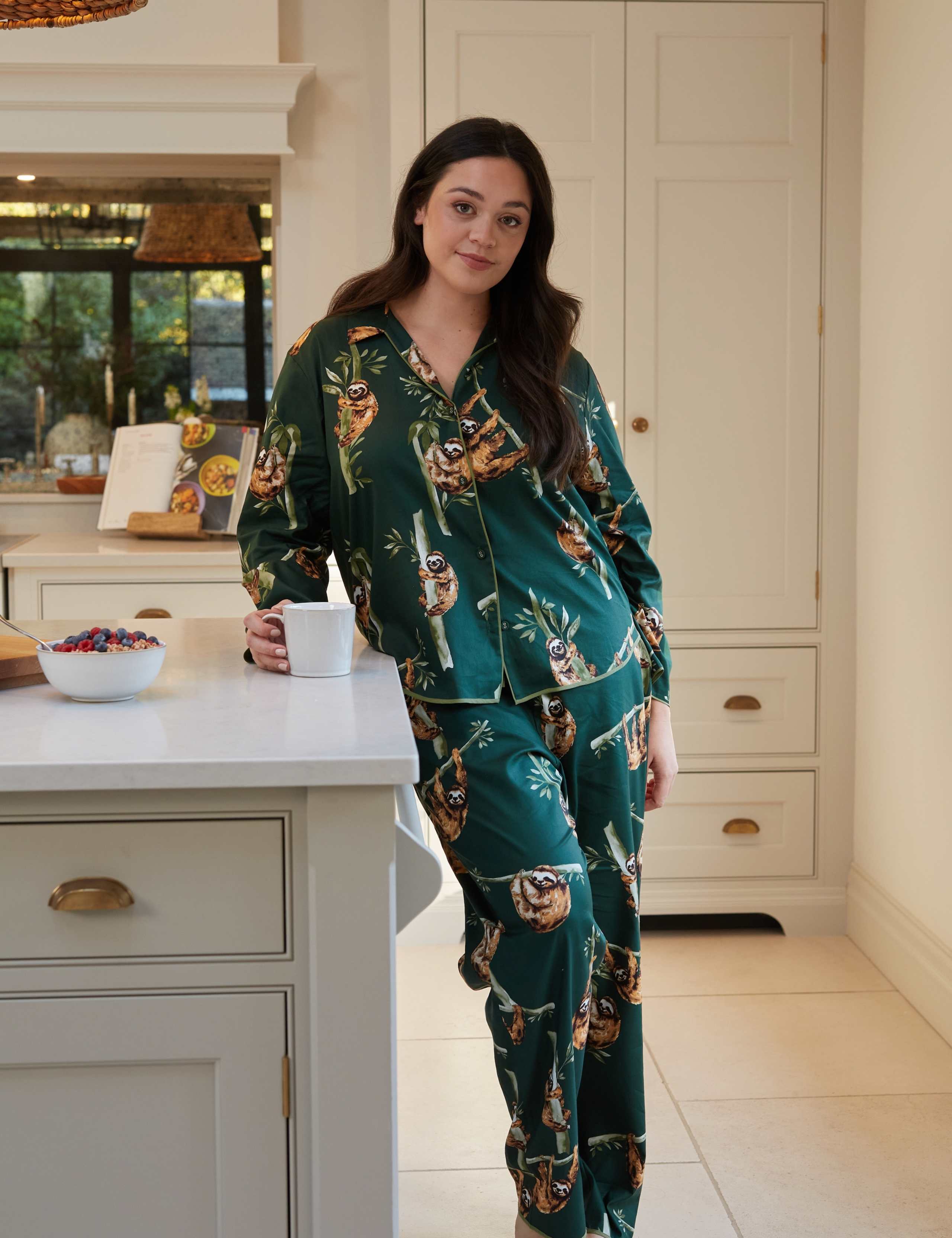 Cotton Modal Sloth Print Pyjama Bottoms