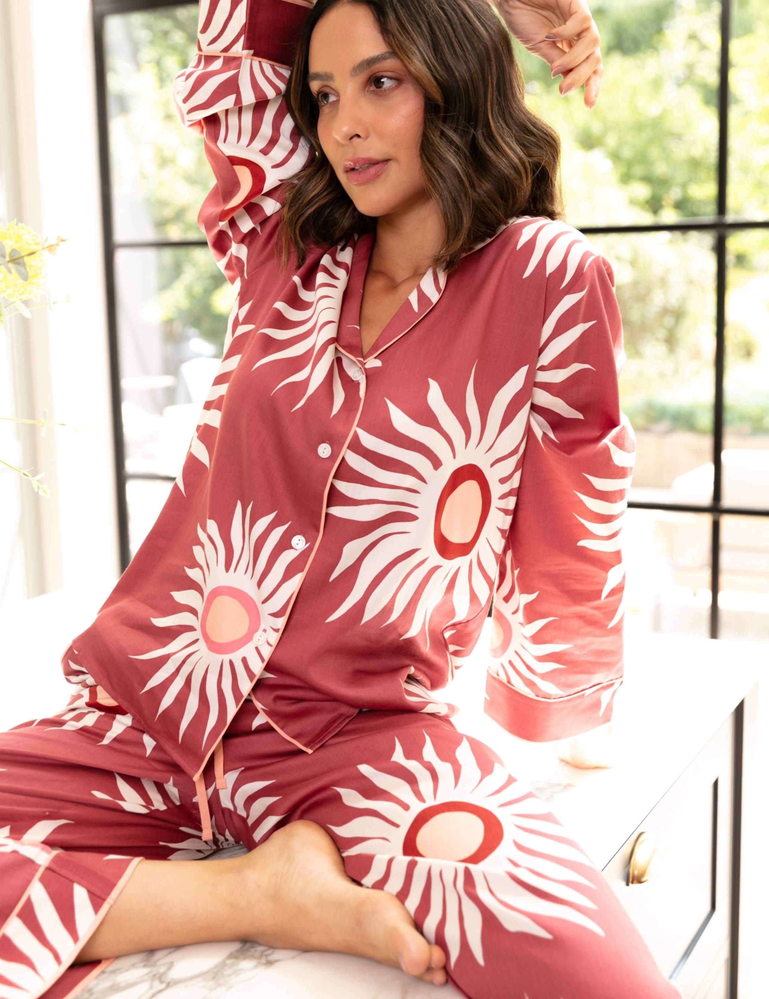Abstract Sun Print Wide Leg Pyjama Set