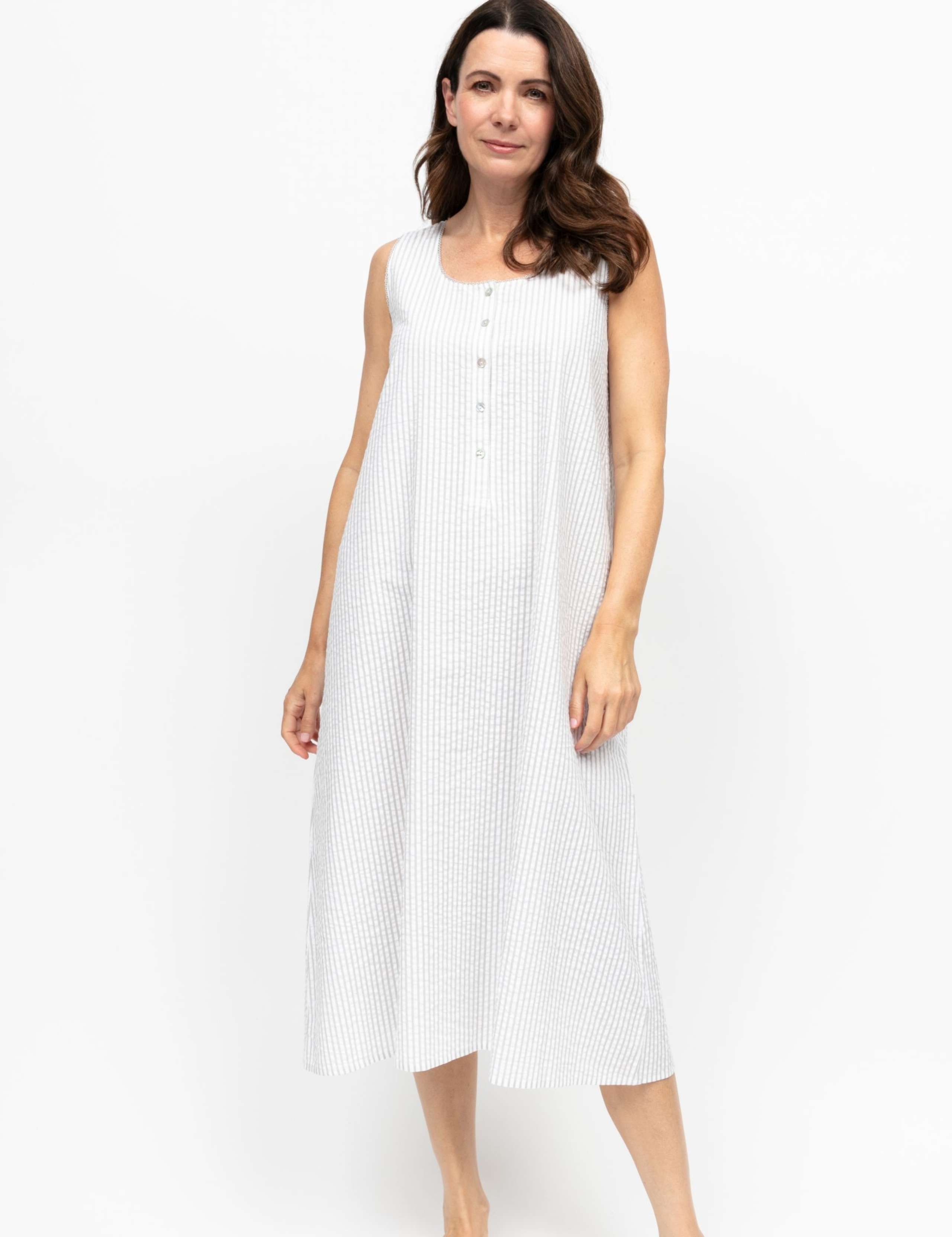 Pure Cotton Seersucker Striped Nightdress
