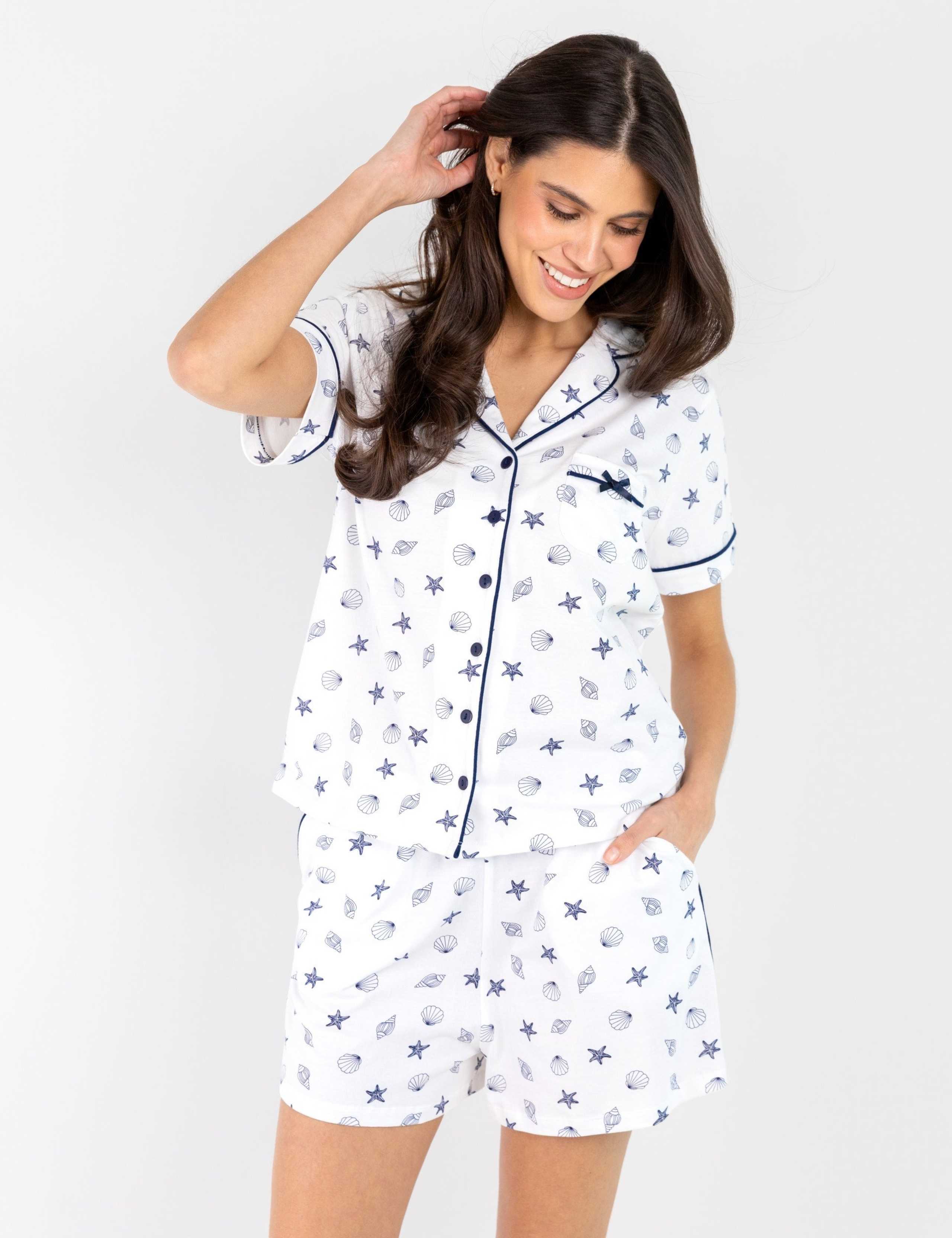 Pure Cotton Shell Print Revere Shortie Set