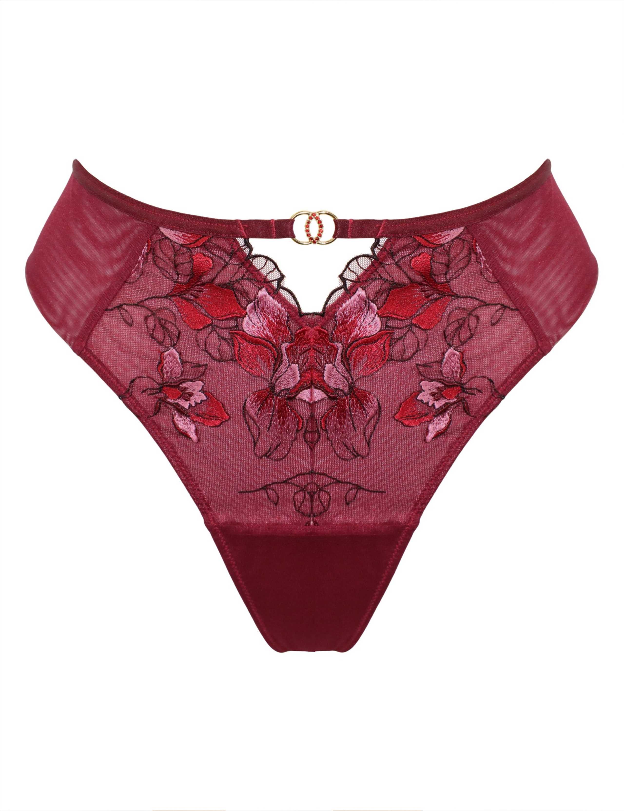 Rhea Embroidered Mesh Thong