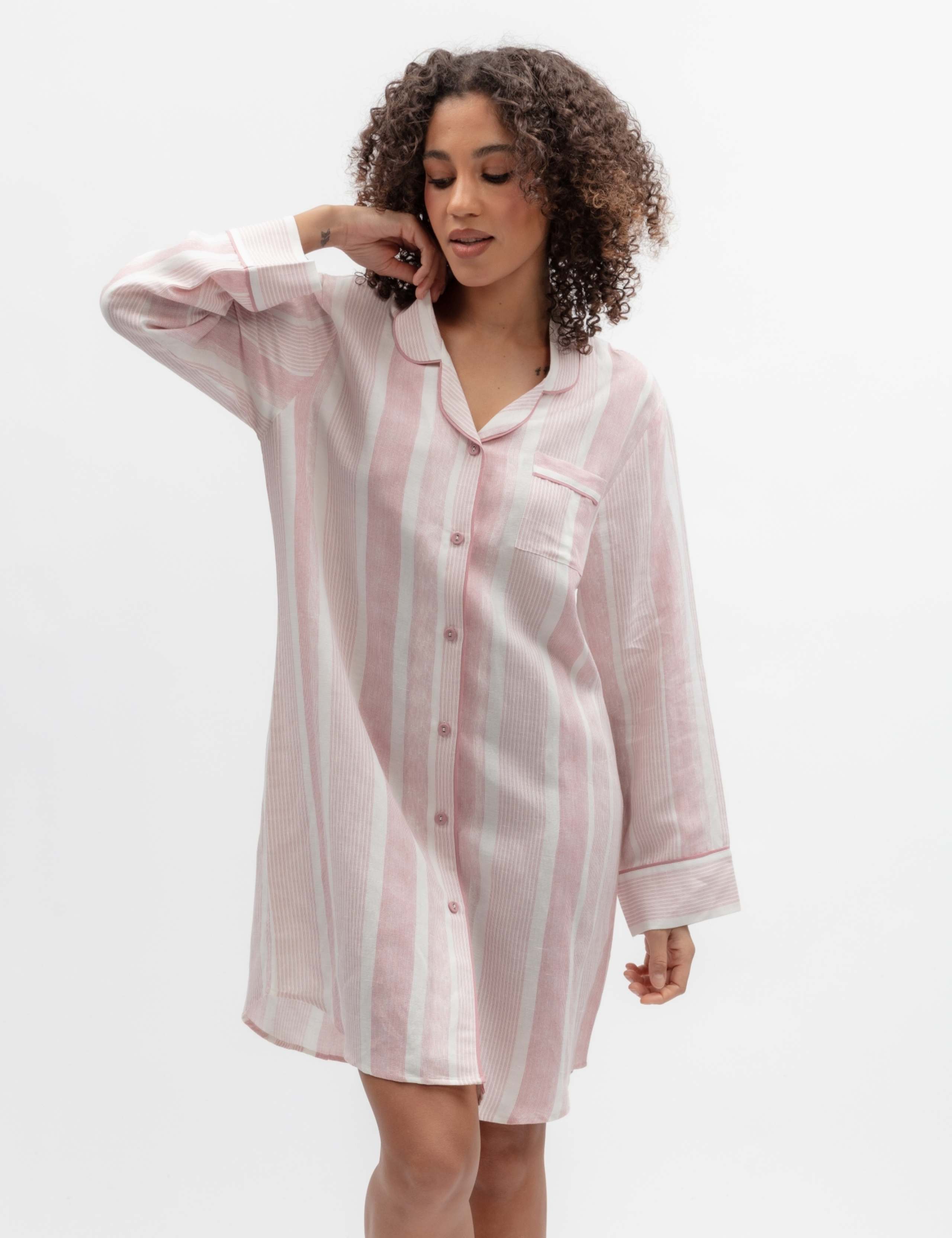 Linen Blend Striped Nightshirt
