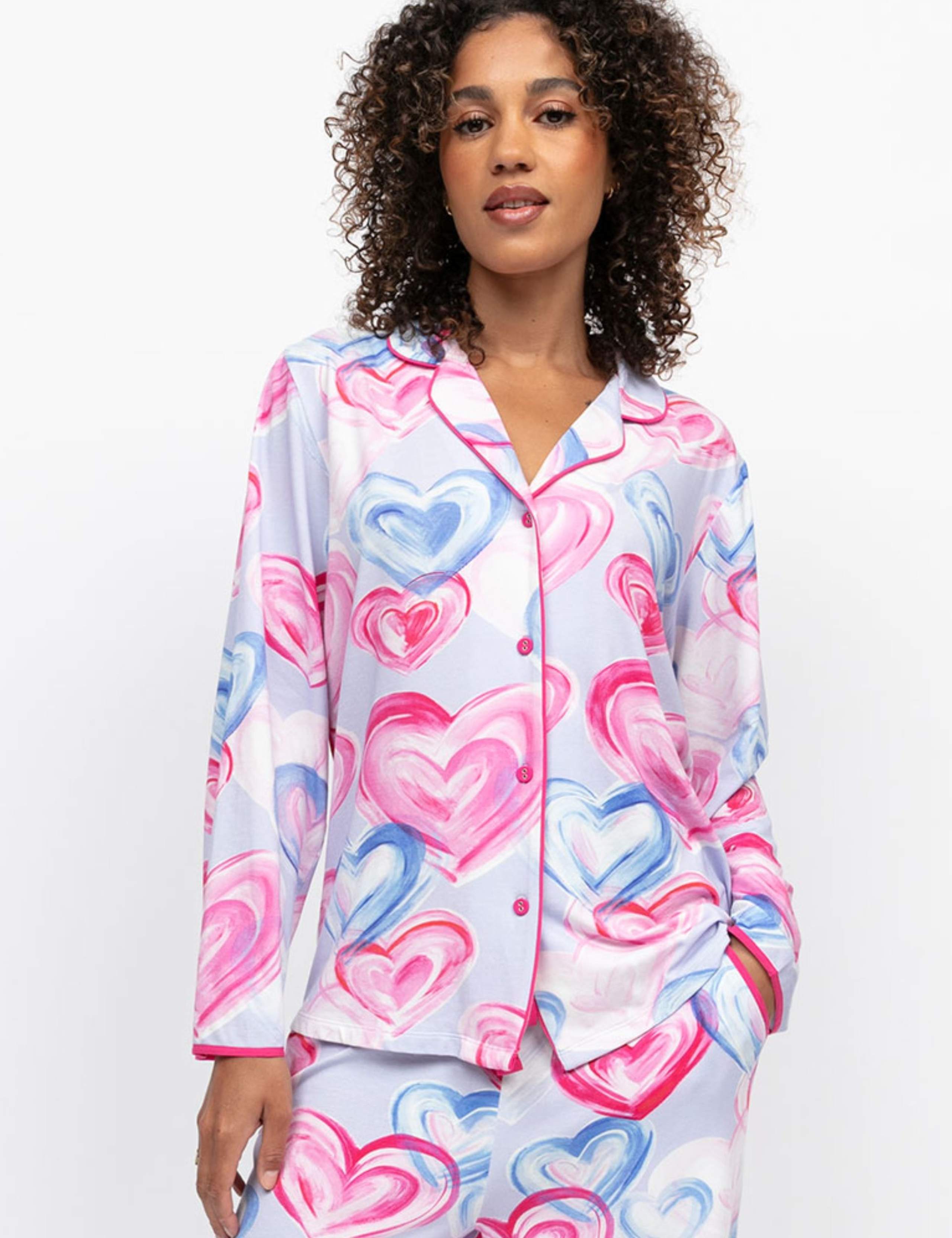 Cotton Modal Heart Print Revere Pyjama Top
