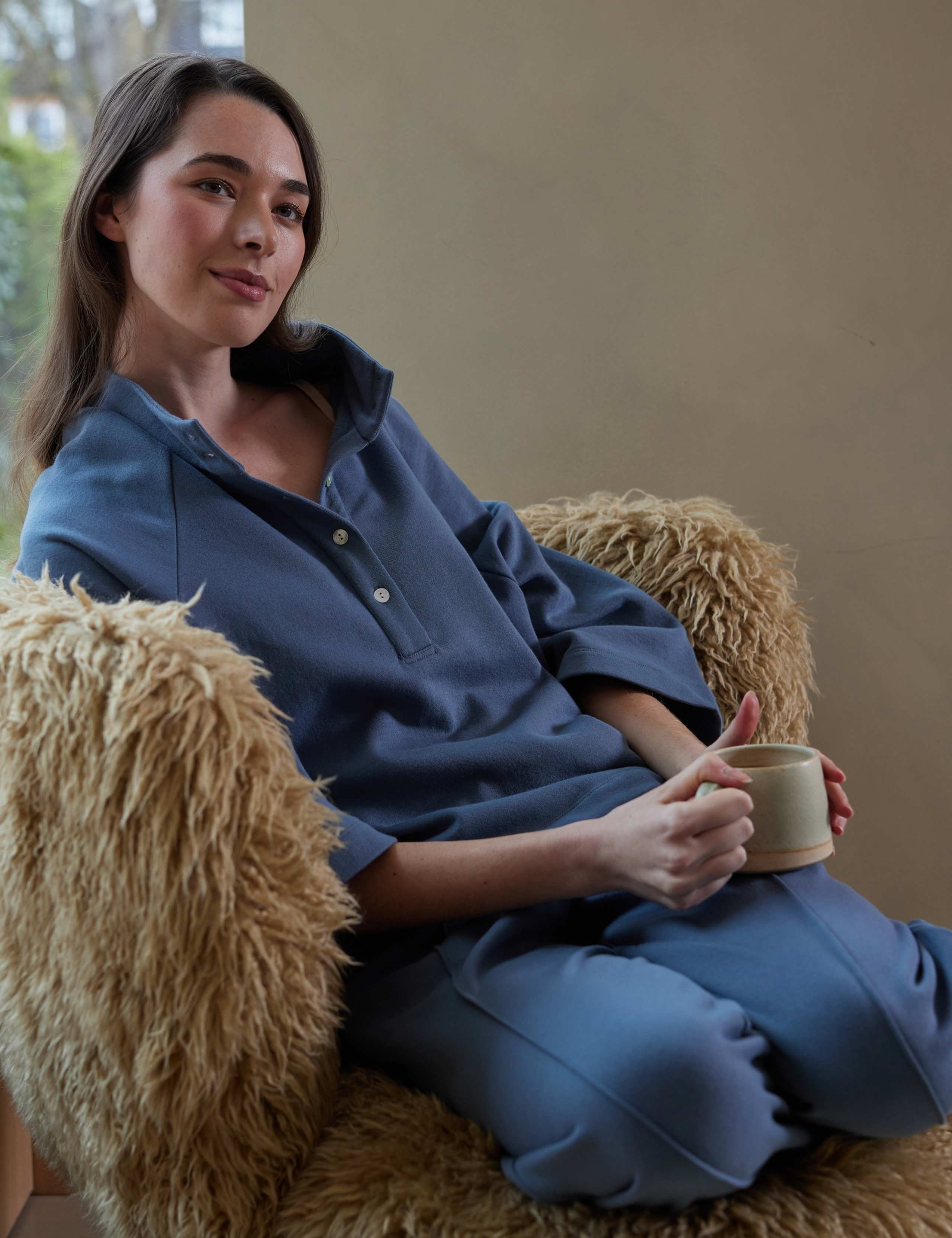 Cotton Modal Half Button Sweatshirt