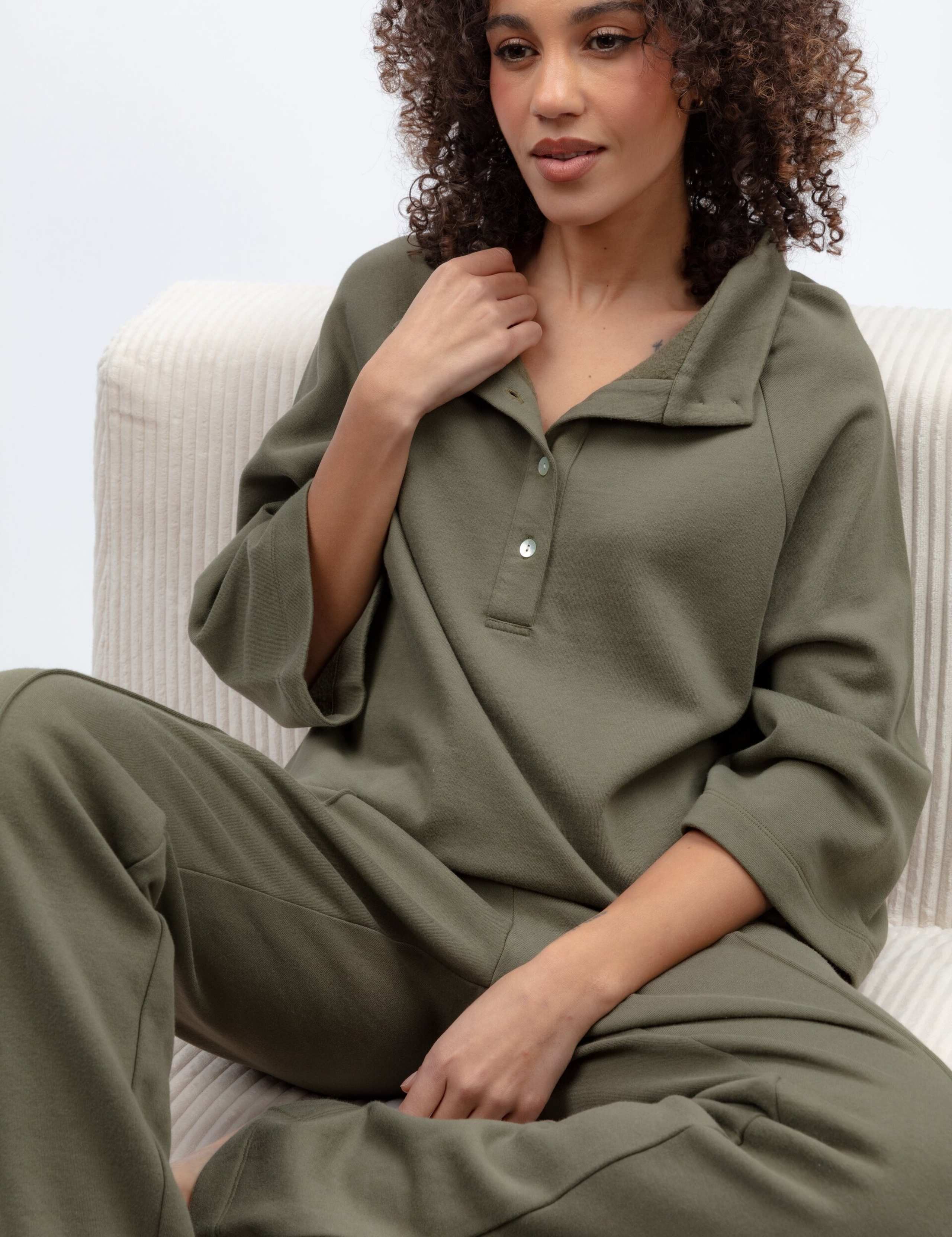 Cotton Modal Half Button Sweatshirt