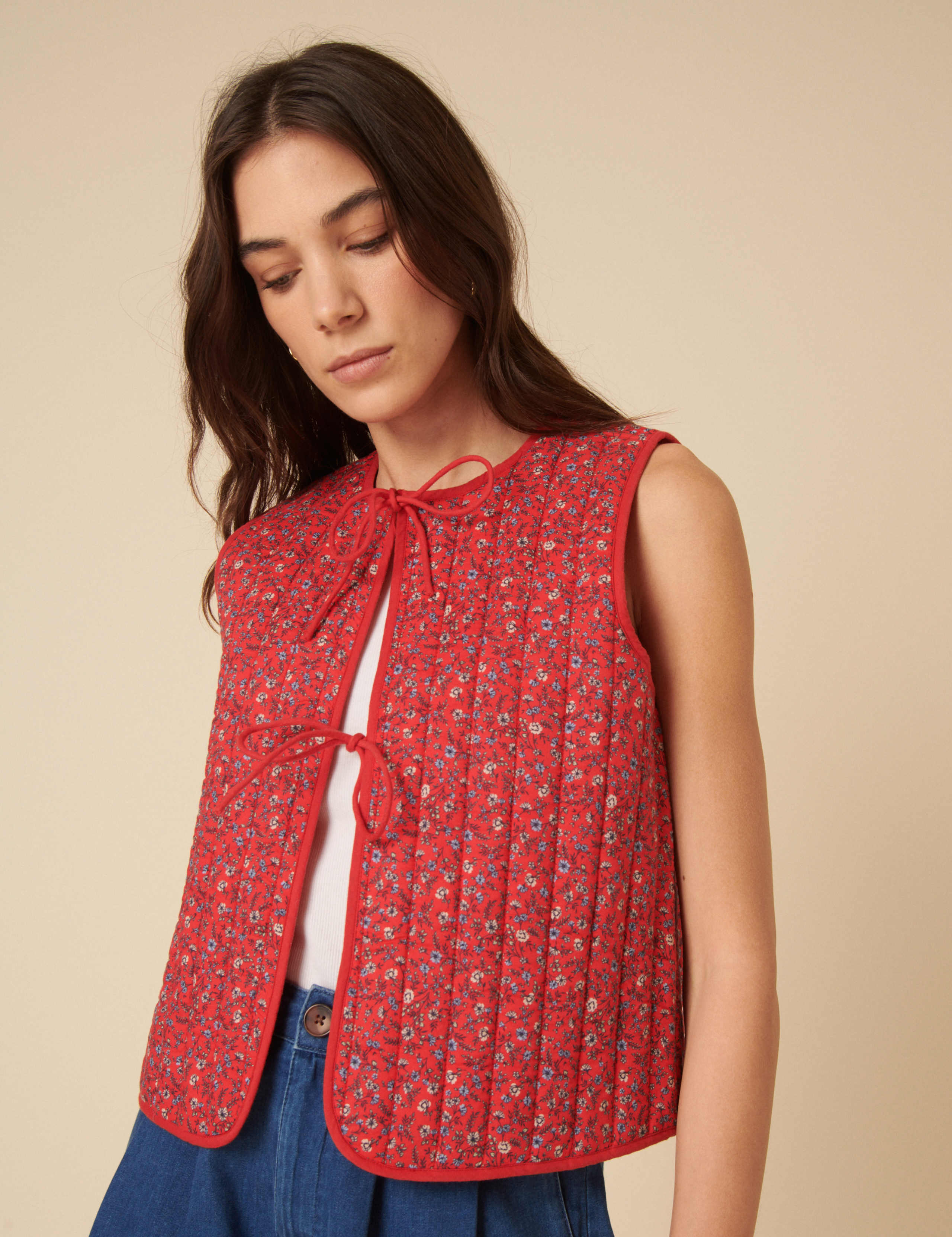 Pure Cotton Floral Quilted Waistcoat