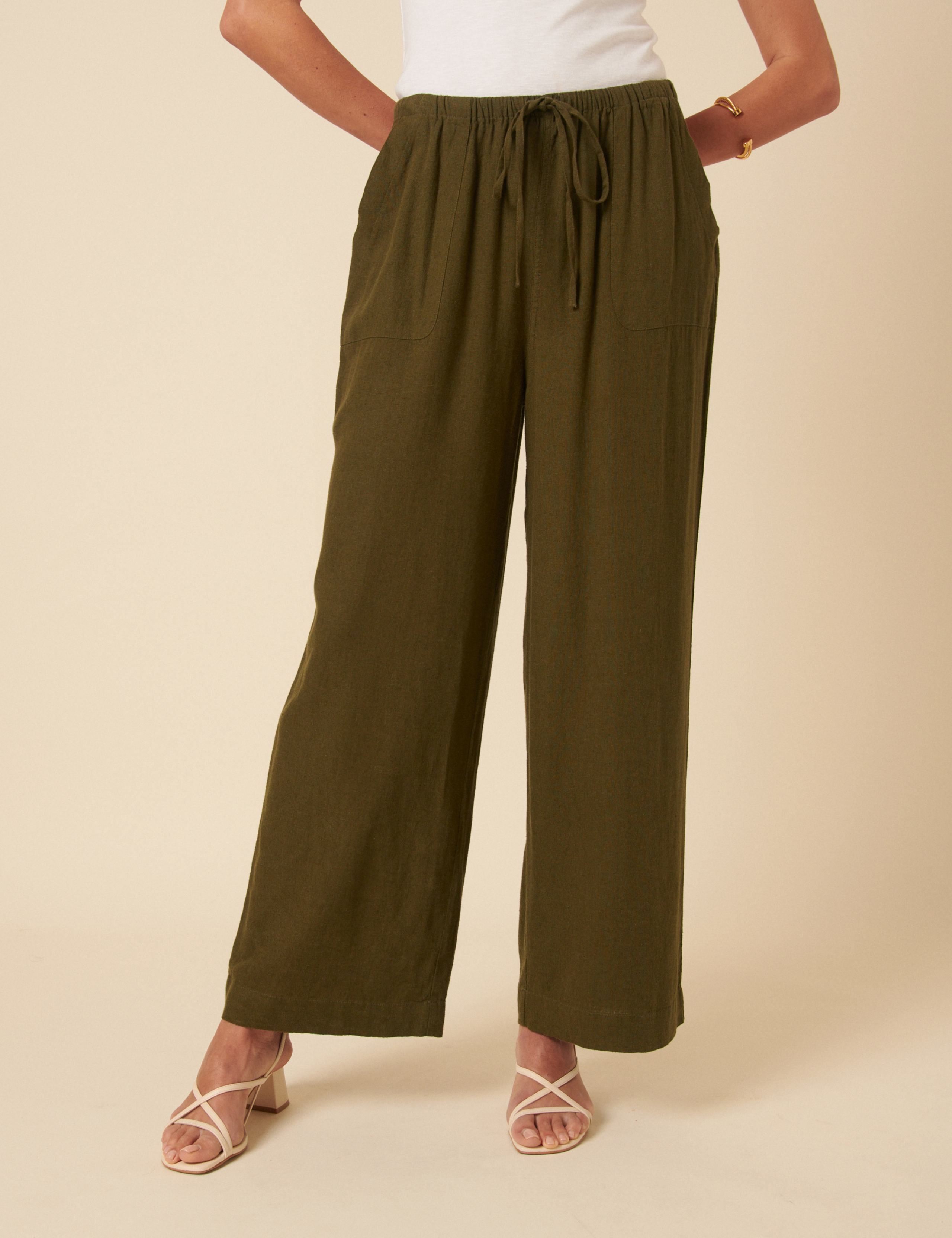 Linen Rich Relaxed Wide Leg Trousers