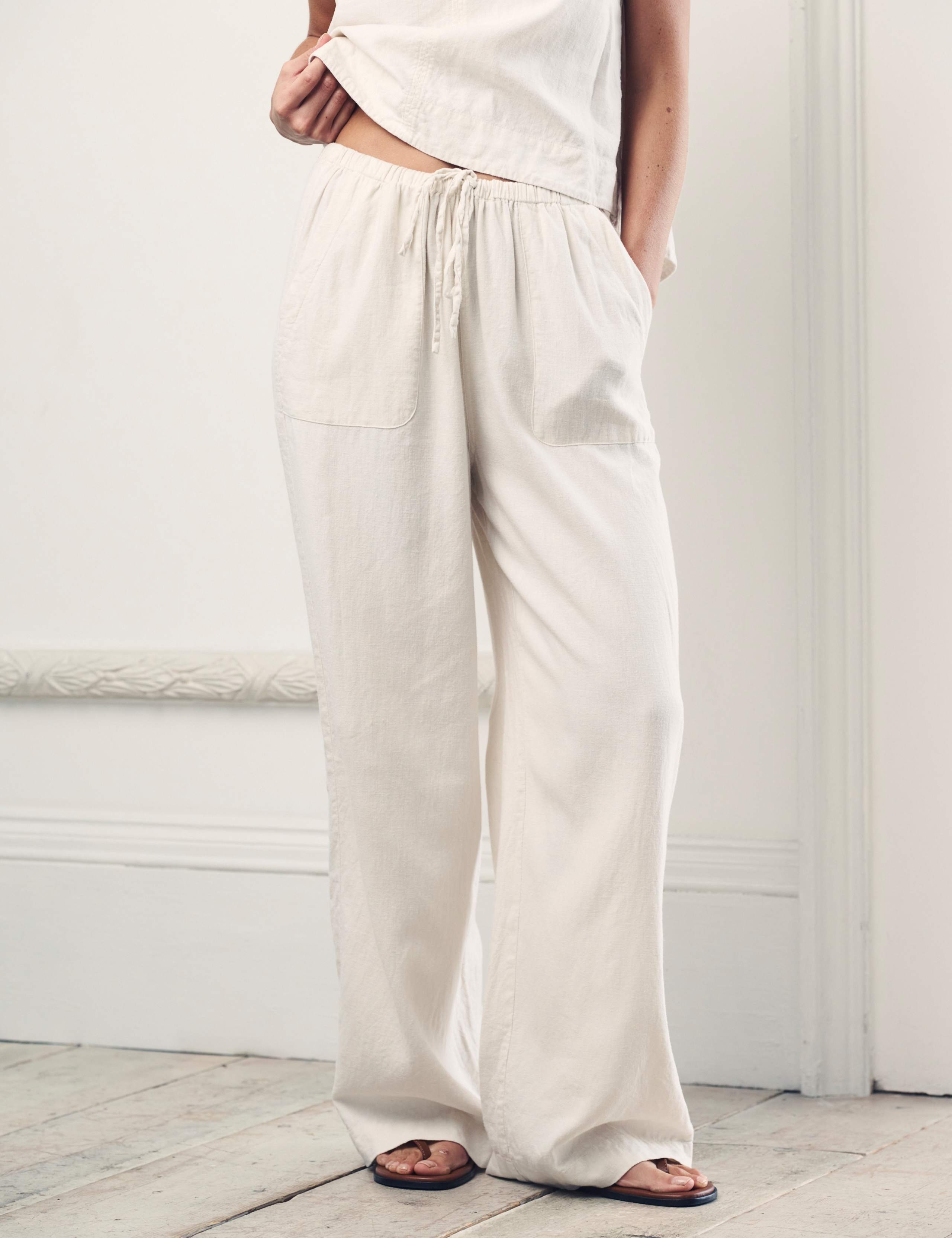Linen Rich Relaxed Wide Leg Trousers