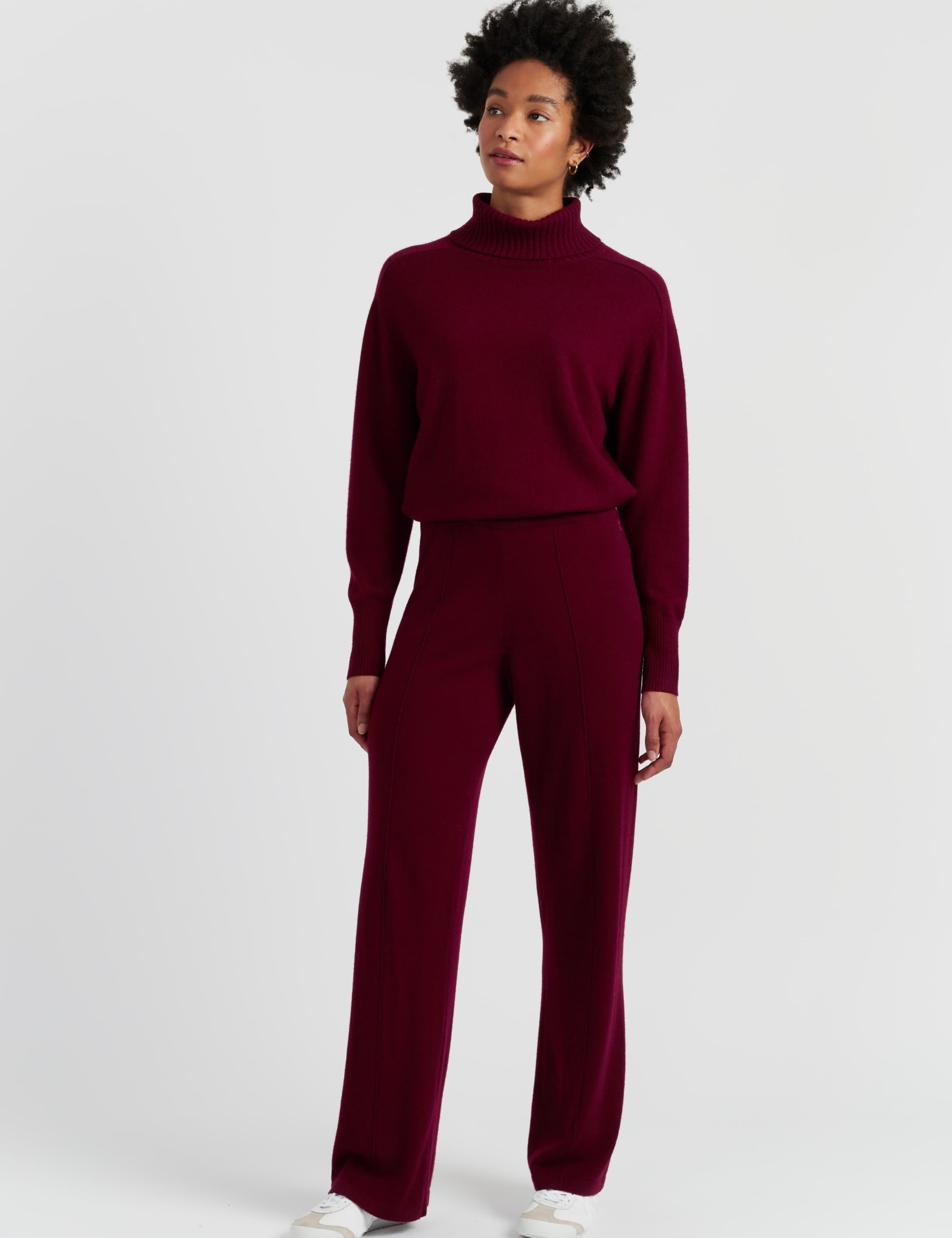 Wool Rich Wide Leg Relaxed Joggers with Cashmere