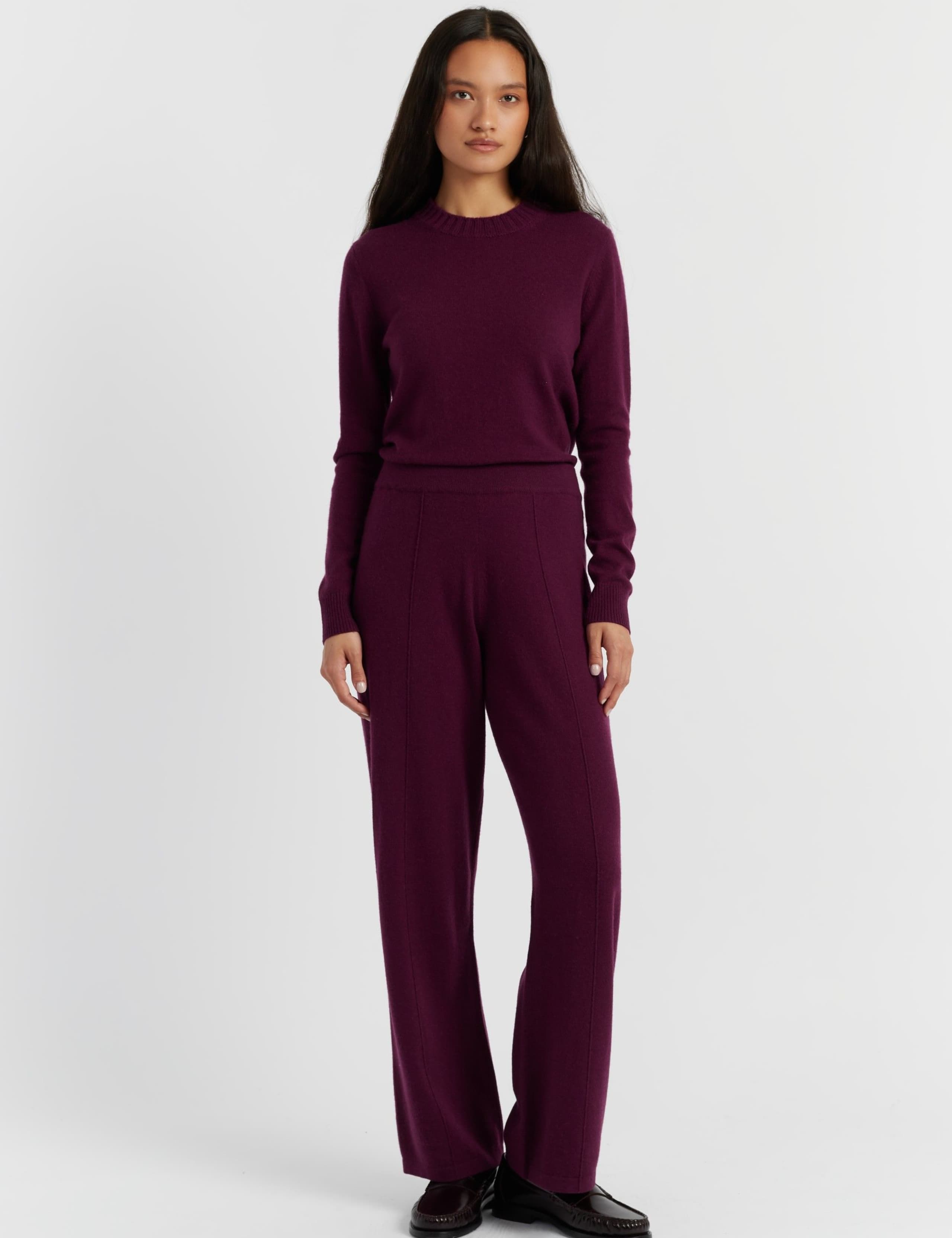 Wool Rich Wide Leg Relaxed Joggers with Cashmere