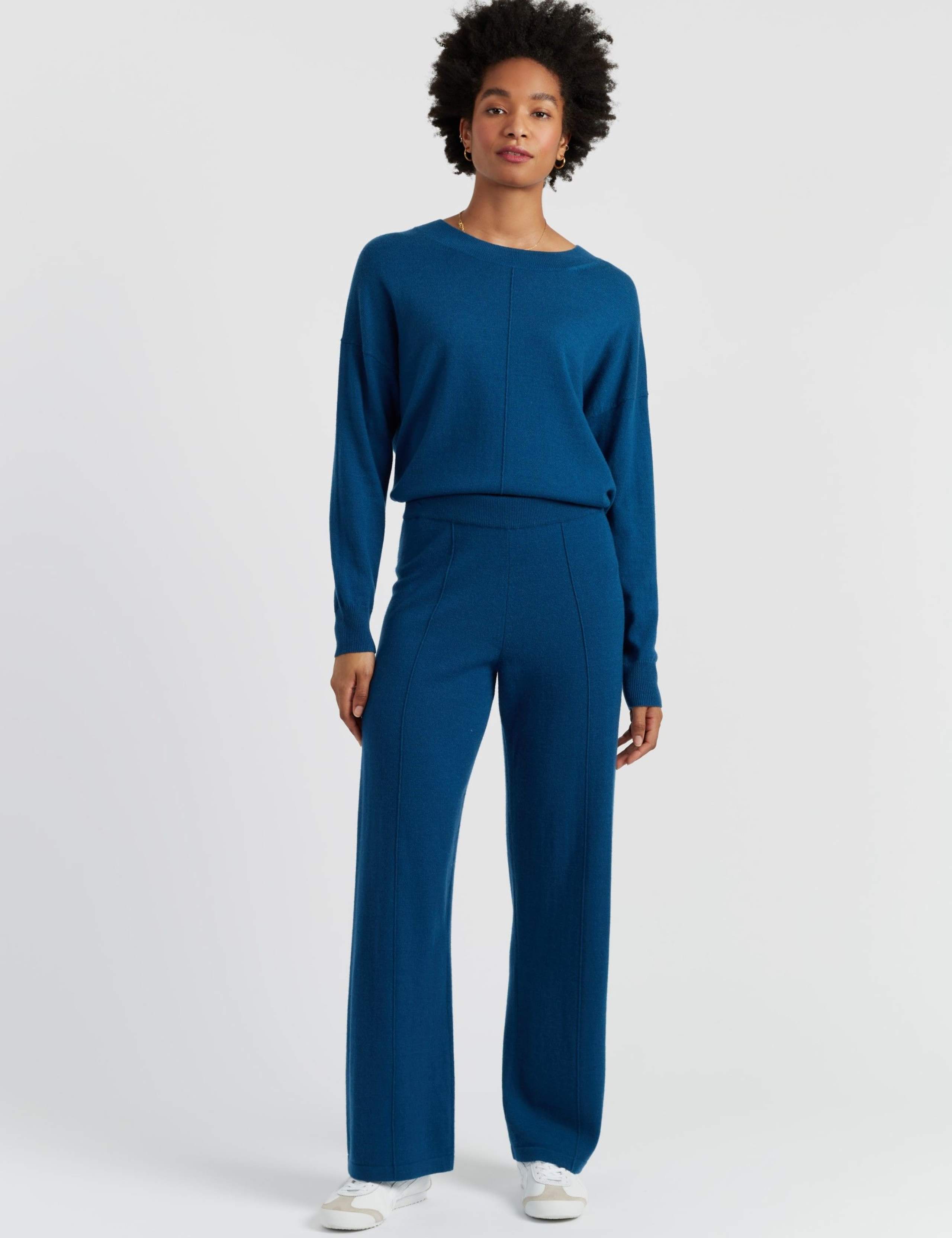 Wool Rich Wide Leg Relaxed Joggers with Cashmere