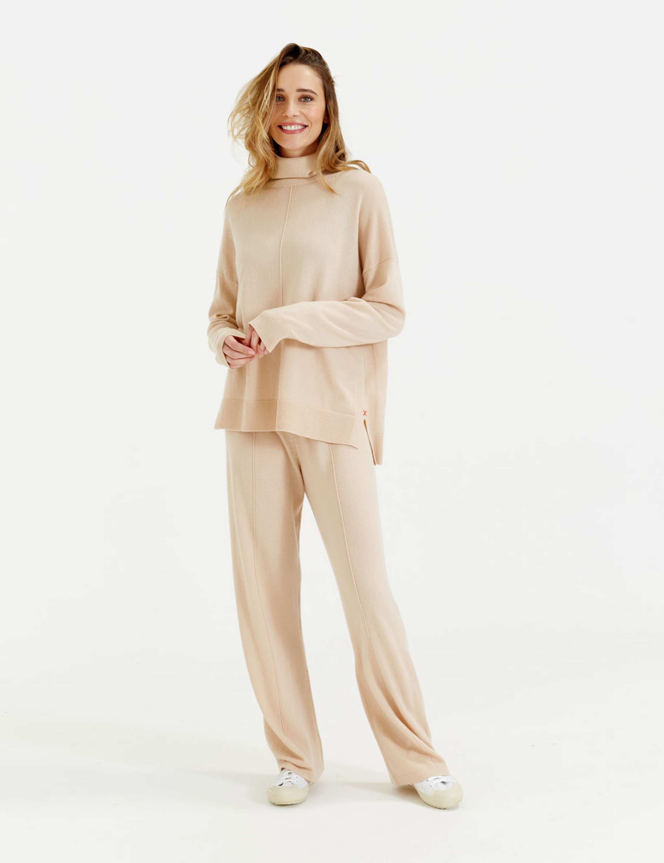 Wool Rich Wide Leg Relaxed Joggers with Cashmere