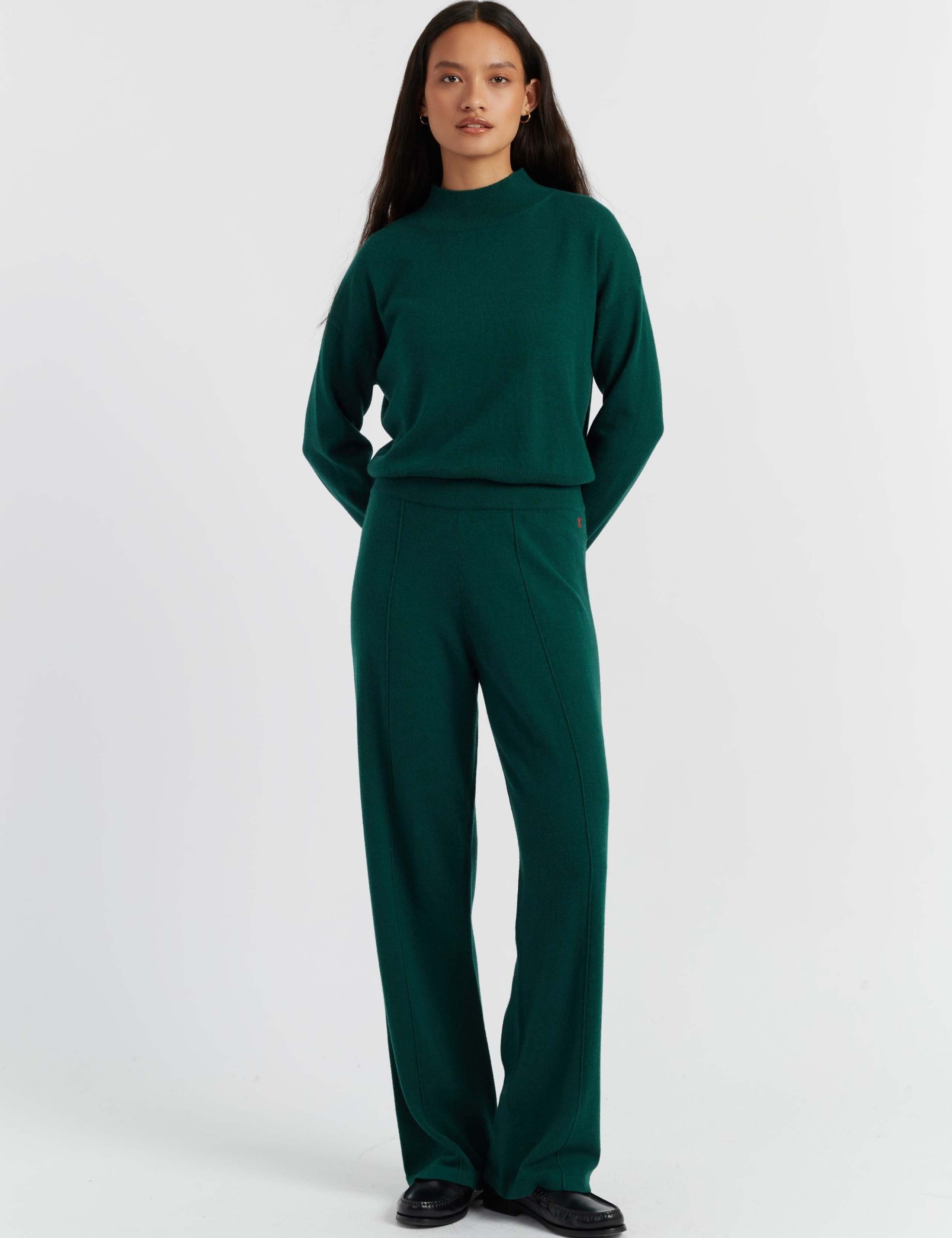 Wool Rich Wide Leg Relaxed Joggers with Cashmere