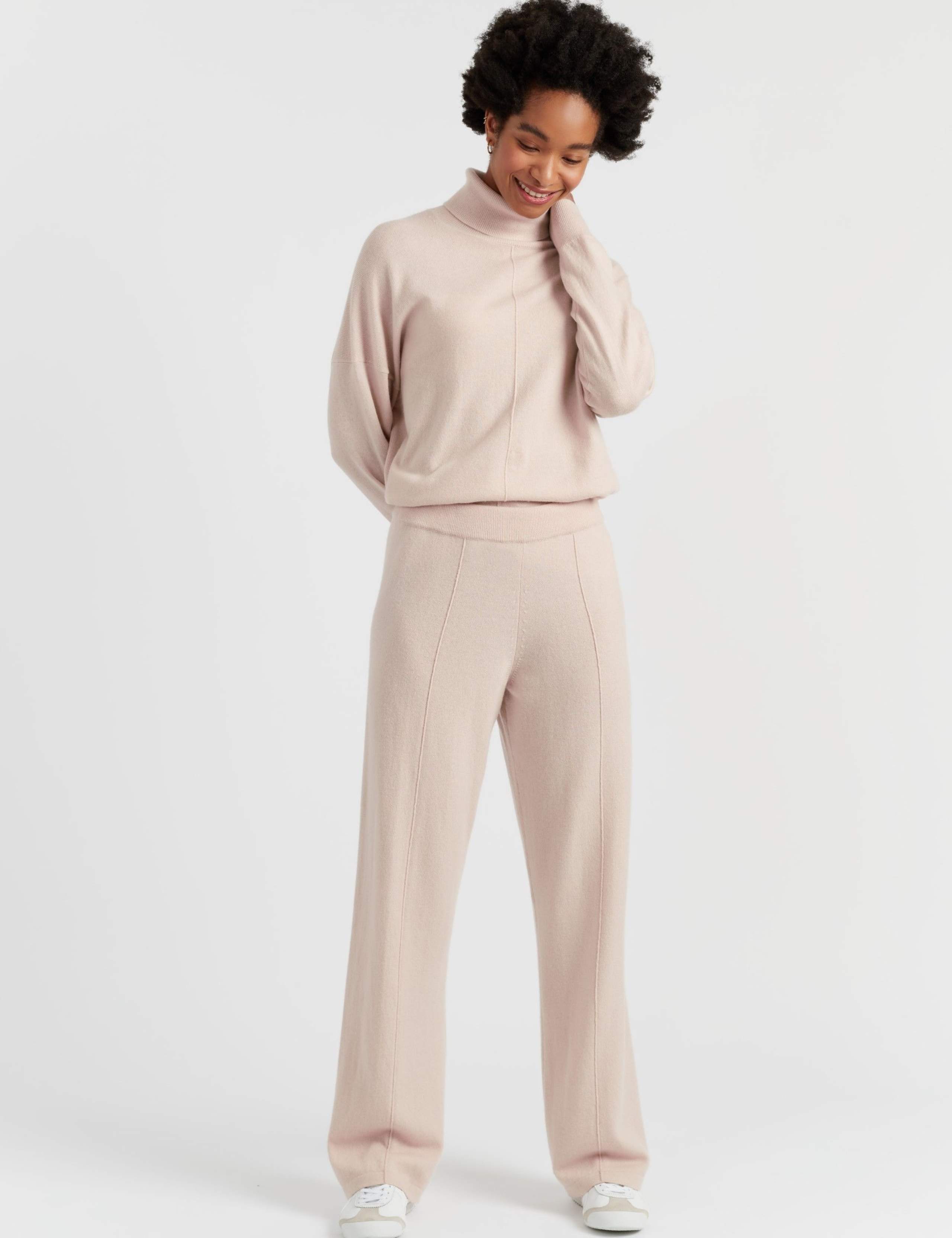 Wool Rich Wide Leg Relaxed Joggers with Cashmere
