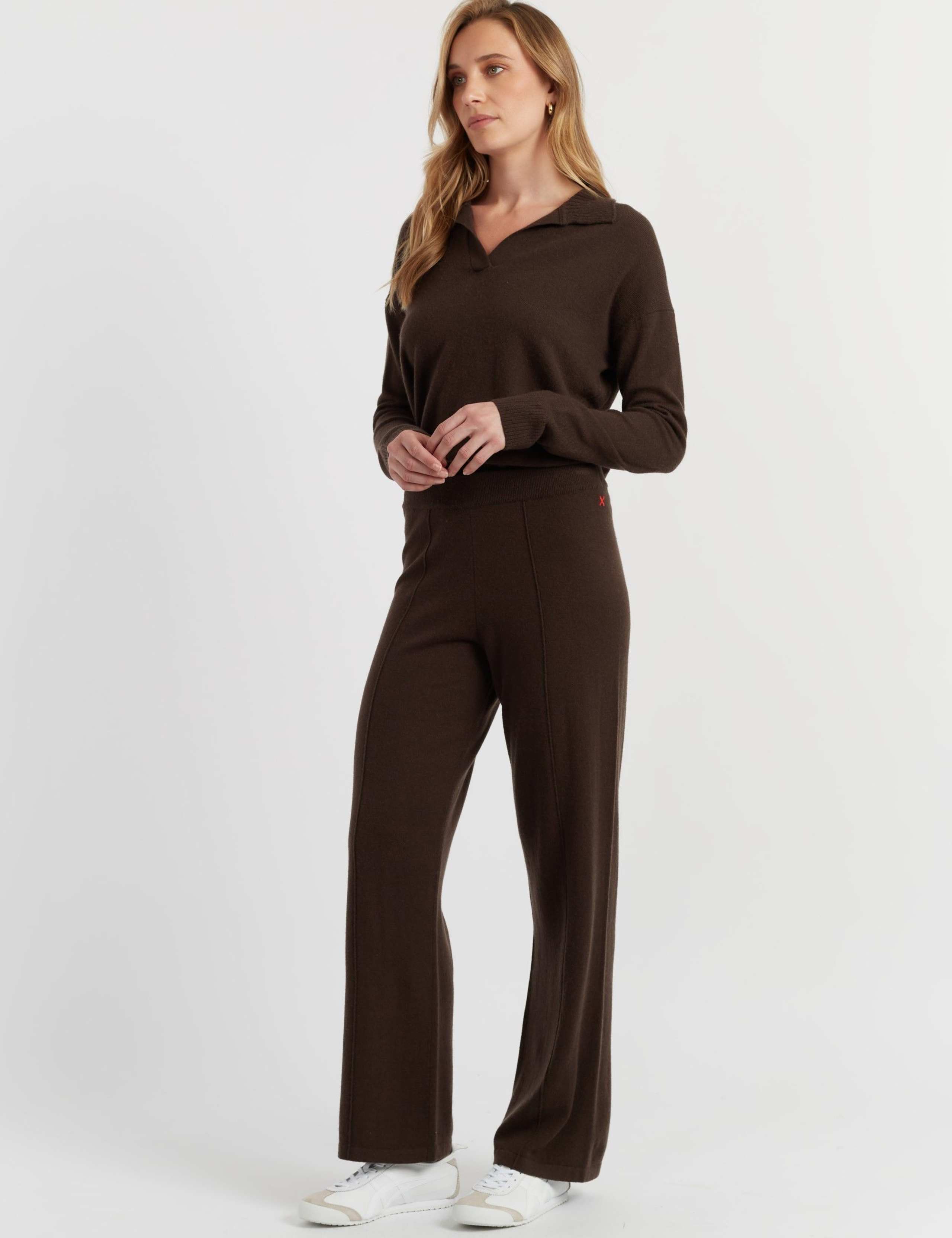 Wool Rich Wide Leg Relaxed Joggers with Cashmere