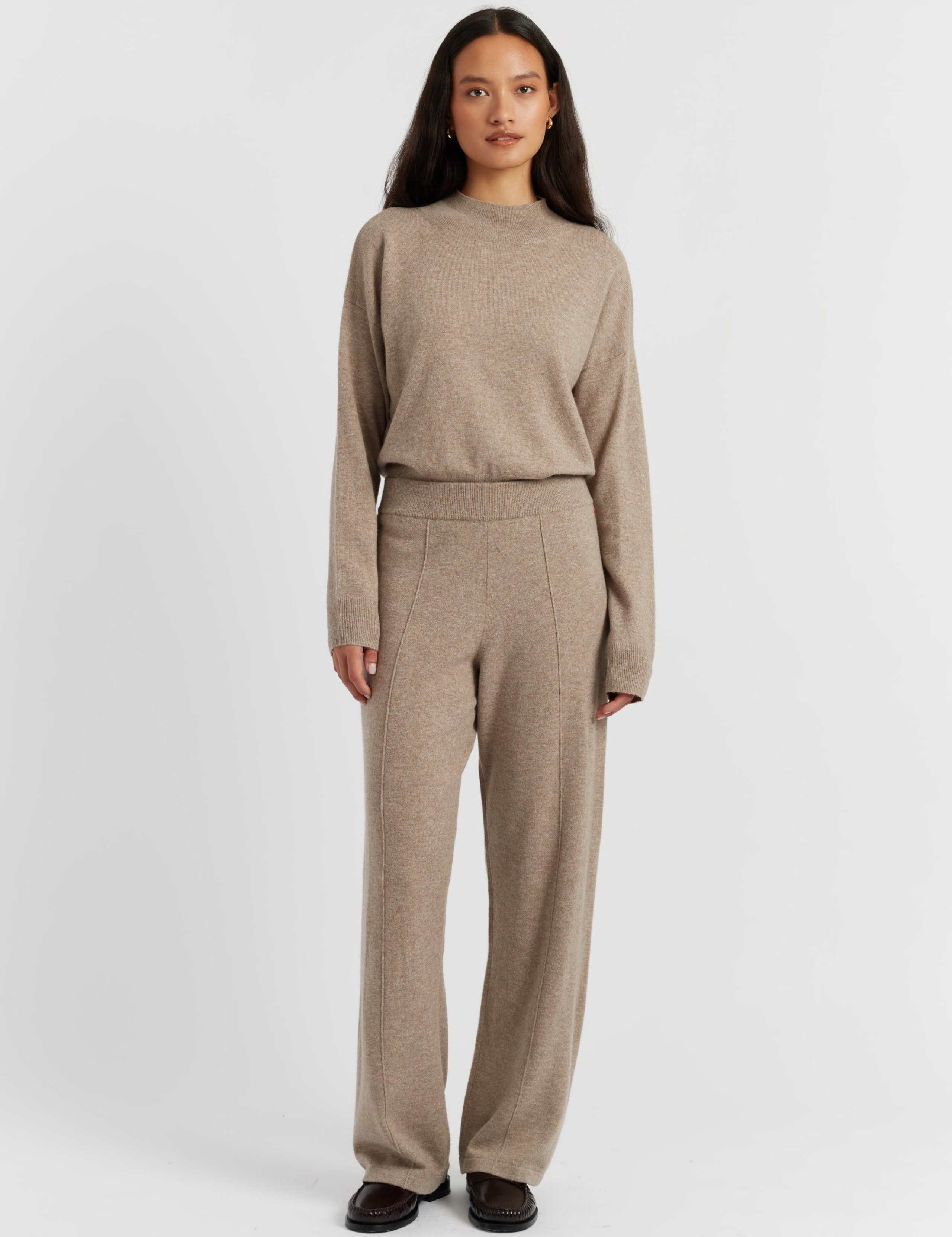 Wool Rich Wide Leg Relaxed Joggers with Cashmere
