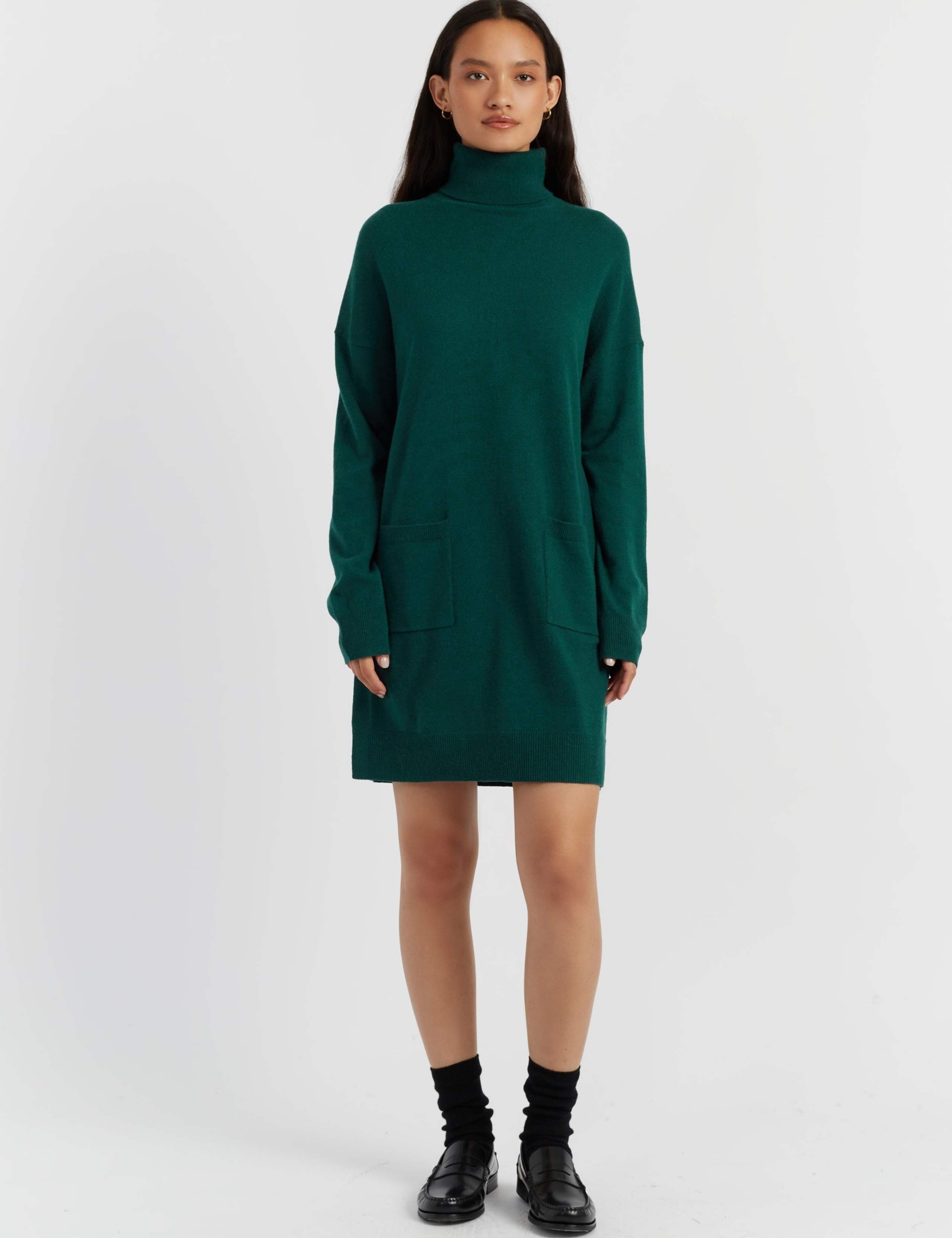 Wool Rich Knitted Roll Neck Mini Dress with Cashmere