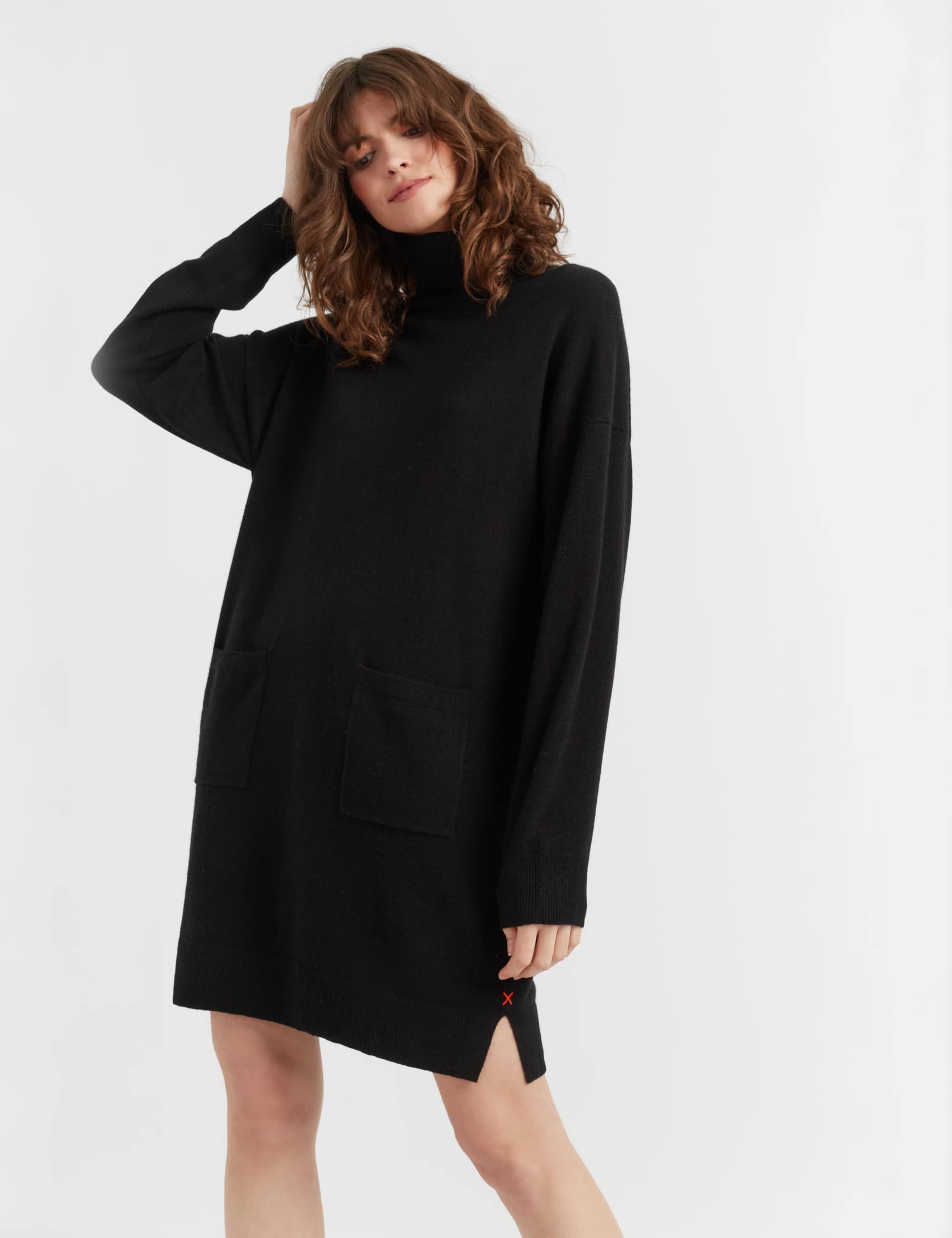 Wool Rich Knitted Roll Neck Mini Dress with Cashmere