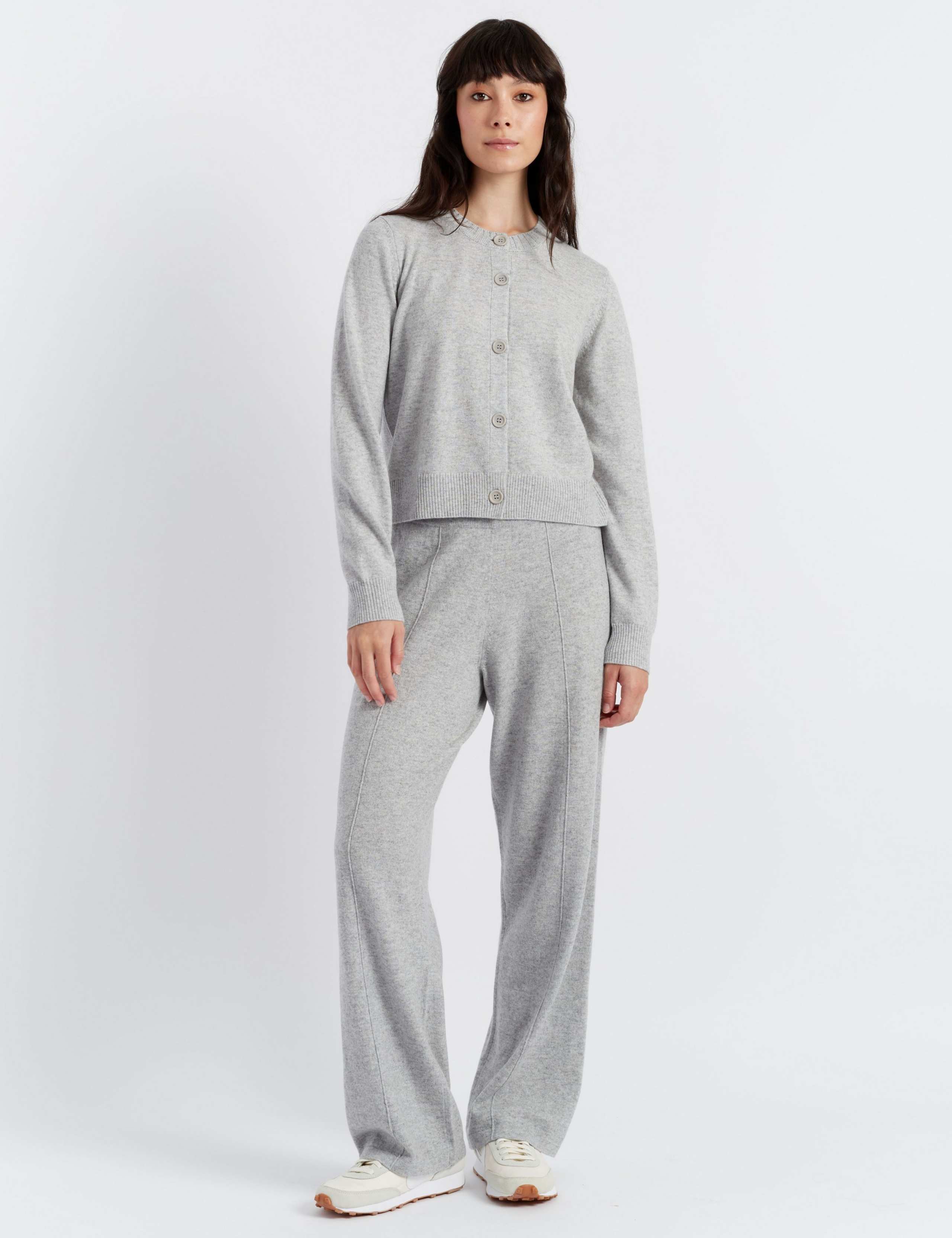Wool Rich Crew Neck Cardigan with Cashmere