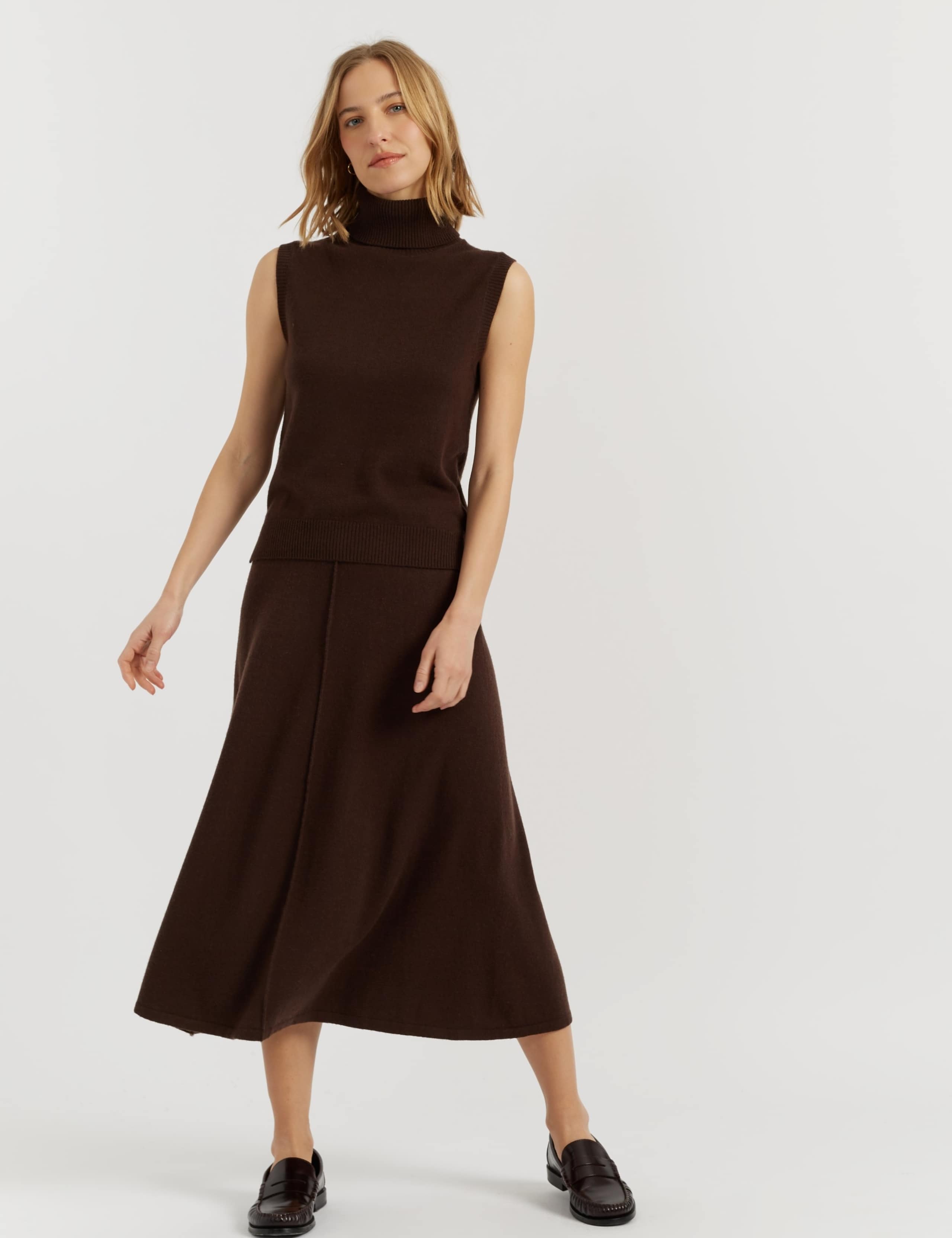 Midi A-Line Skirt with Cashmere