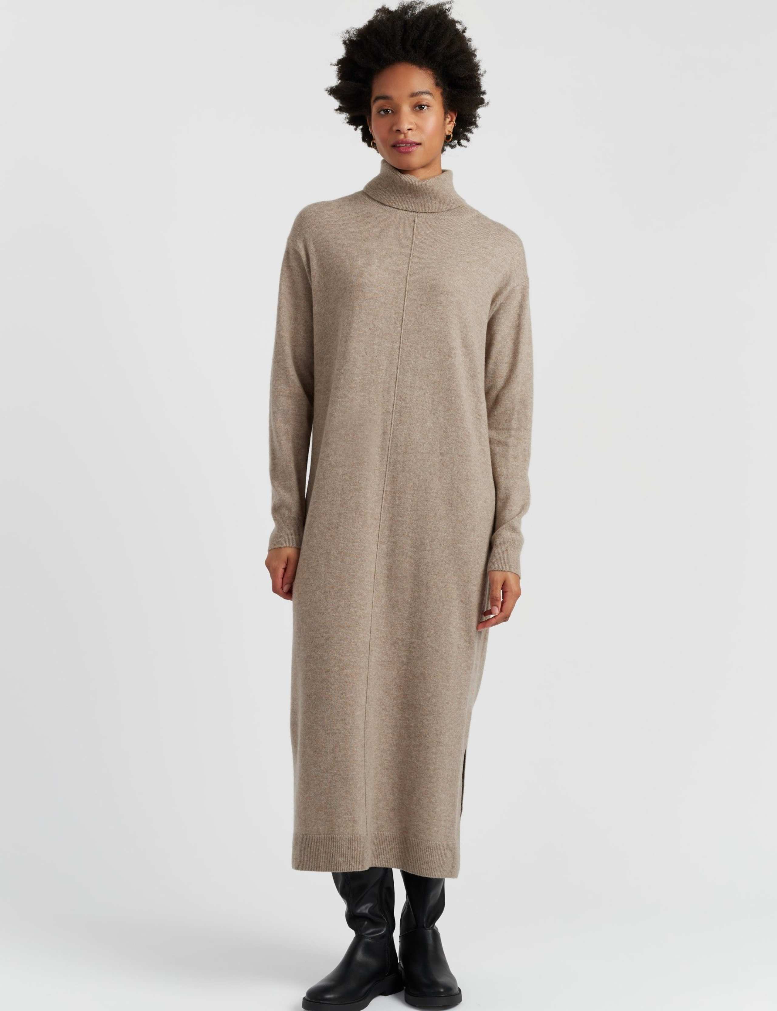 Wool Rich Roll Neck Midi Jumper Dress