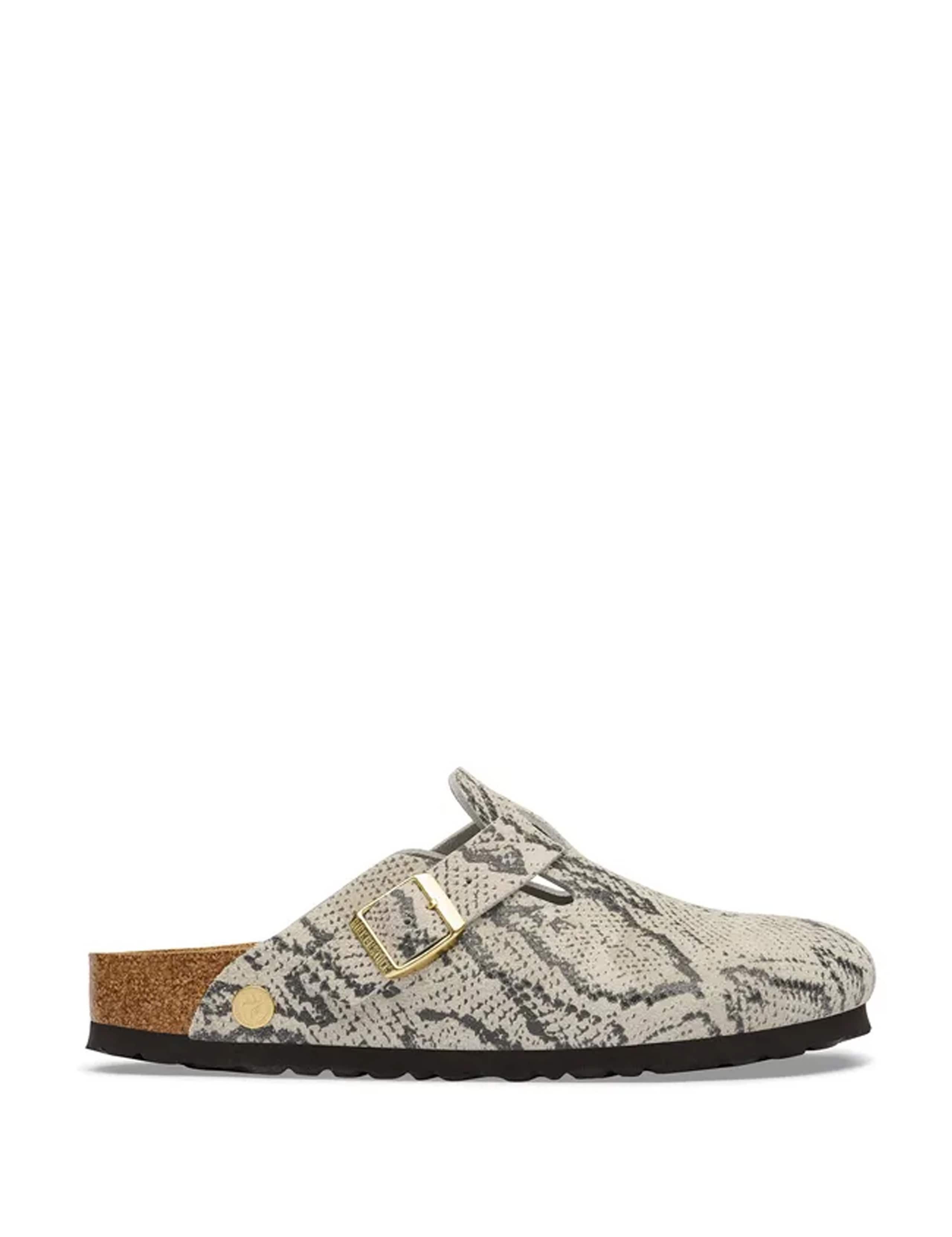 Boston Suede Snake Print Footbed Clog Mules