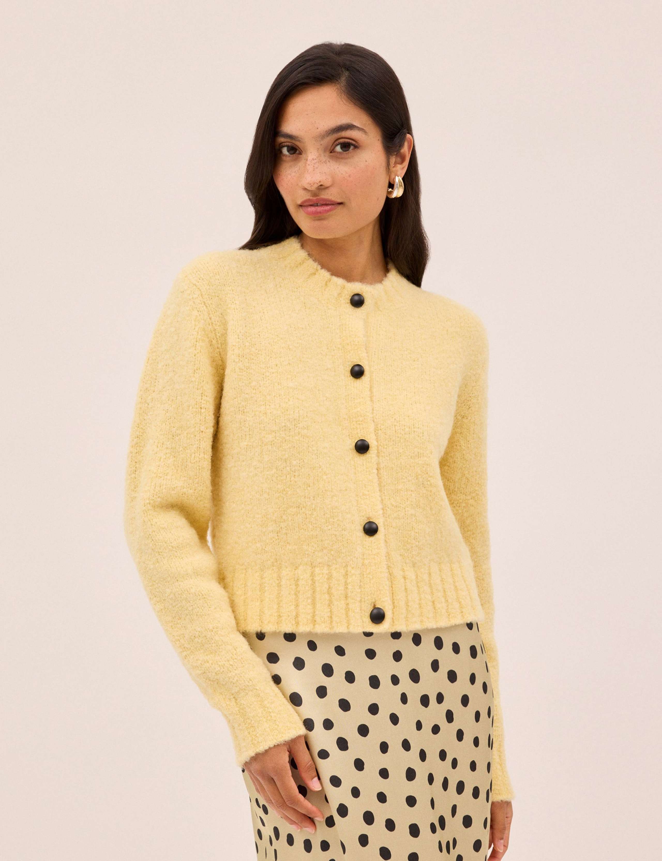 Bouclé Button Front Relaxed Cardigan