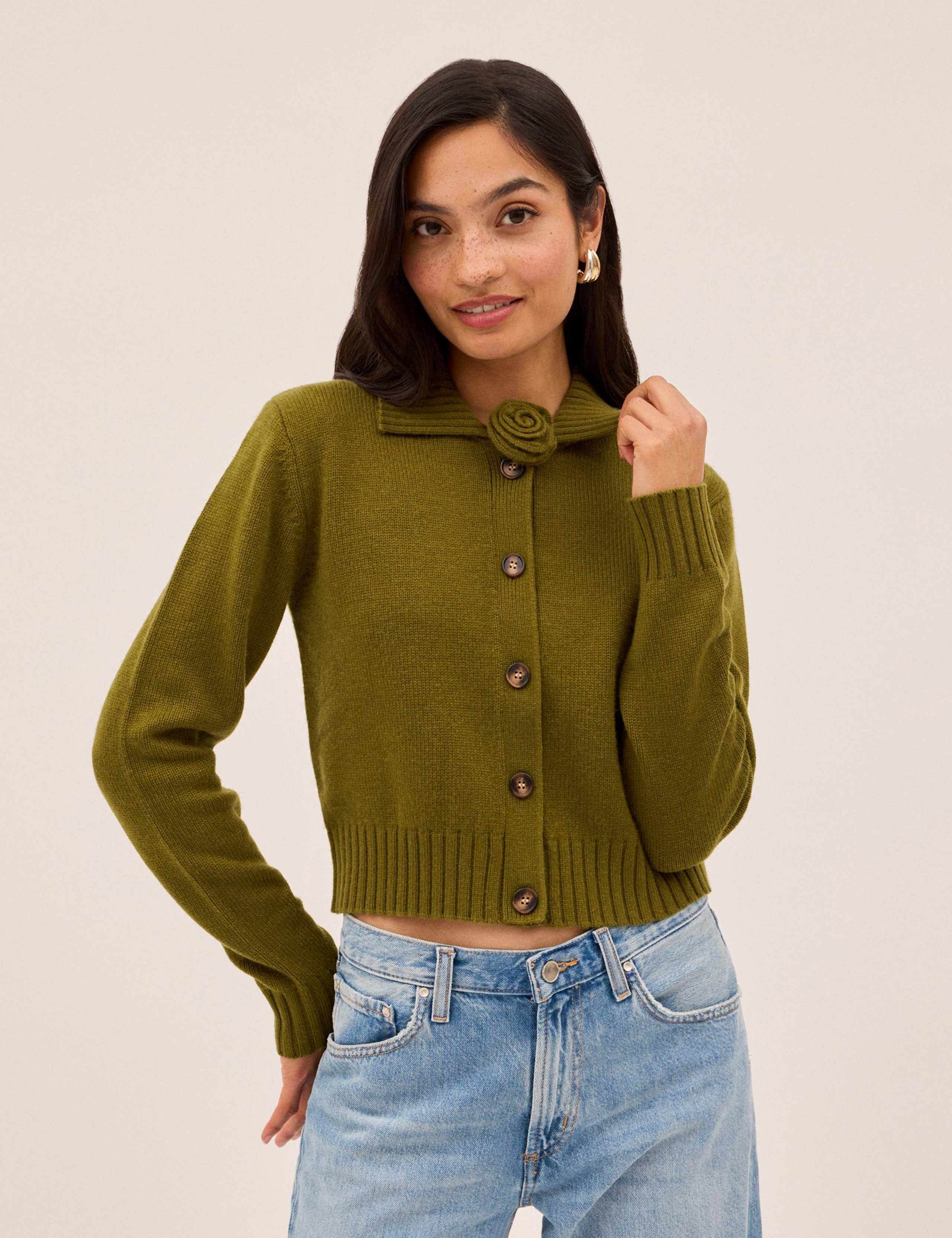 Collared Relaxed Cardigan with Wool