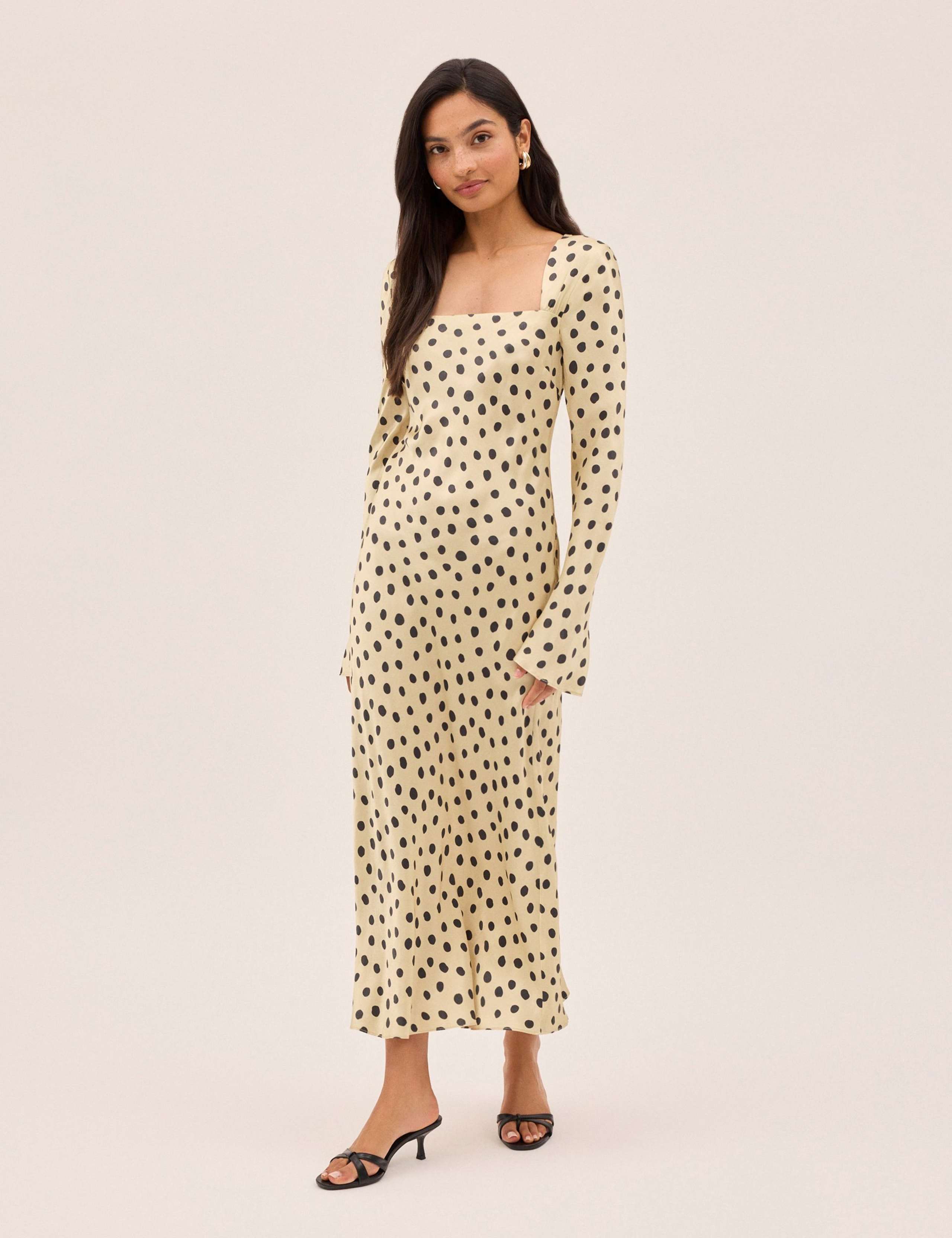 Satin Polka Dot Square Neck Bodycon Dress