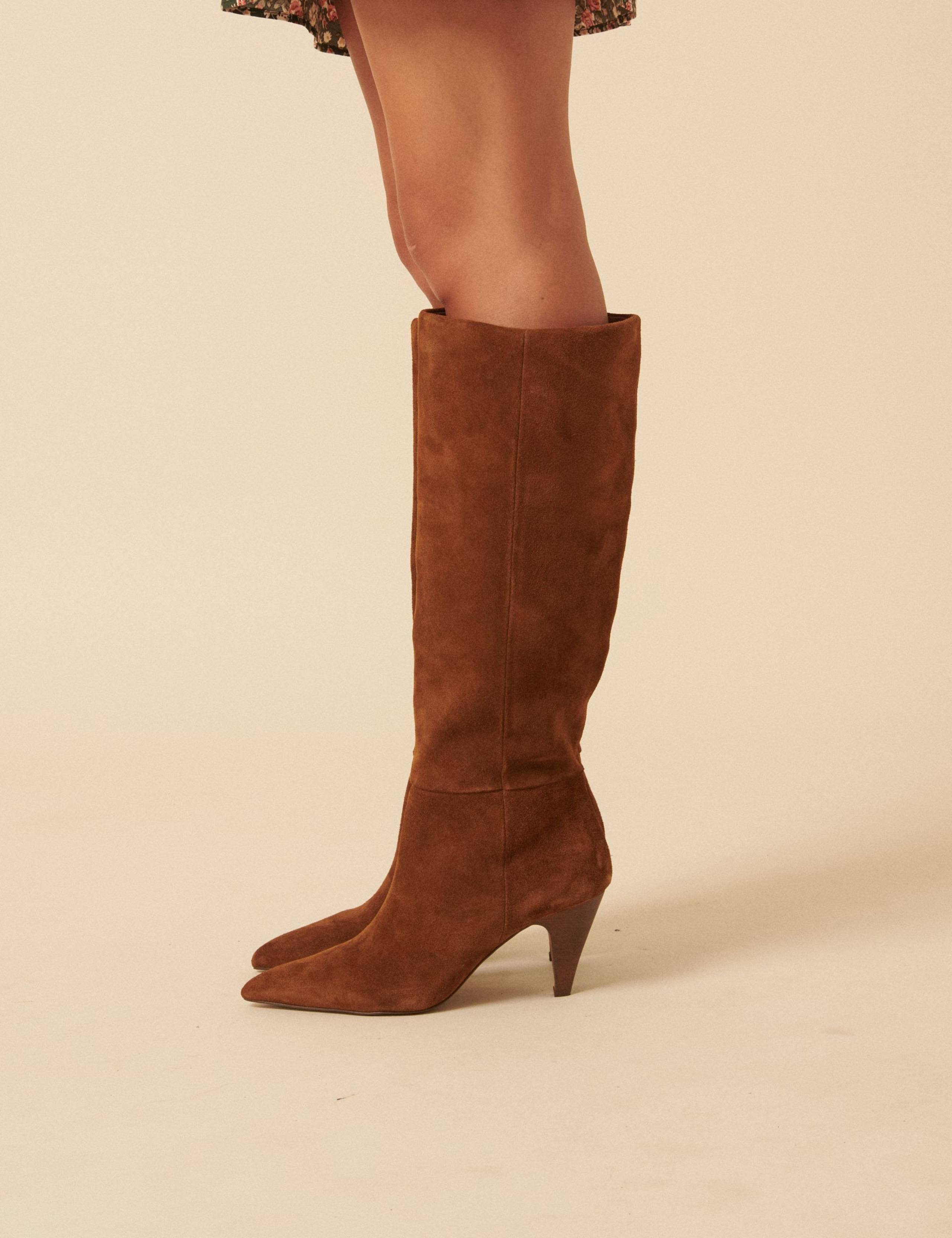 Suede Kitten Heel Pointed Knee High Boots